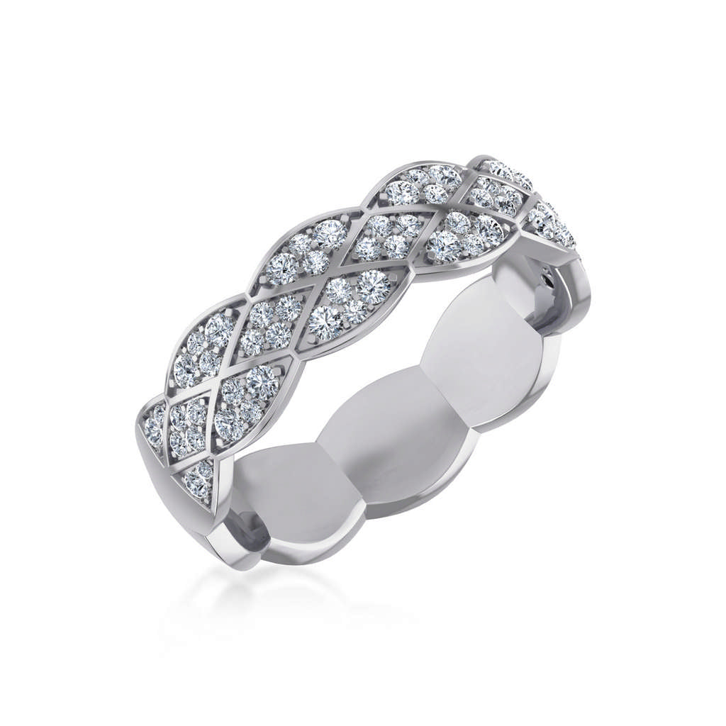 14K White Gold Round Diamond Prong Set Designer Couple Band 5/8 Cttw crafted in 18K gold with round brilliant diamonds