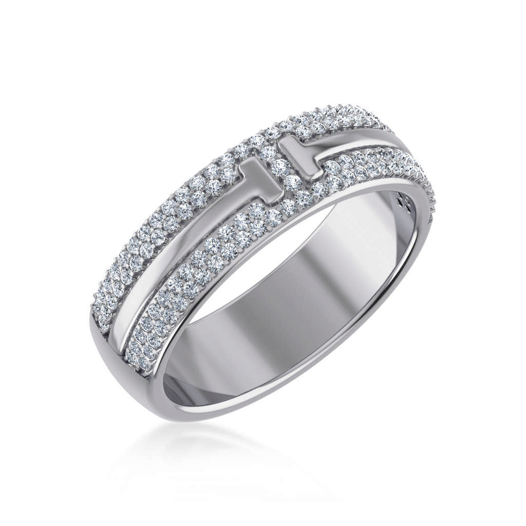 14K White Gold Round Diamond Prong Set Designer Couple Band 1/2 Cttw crafted in 14K gold with brilliant-cut diamonds