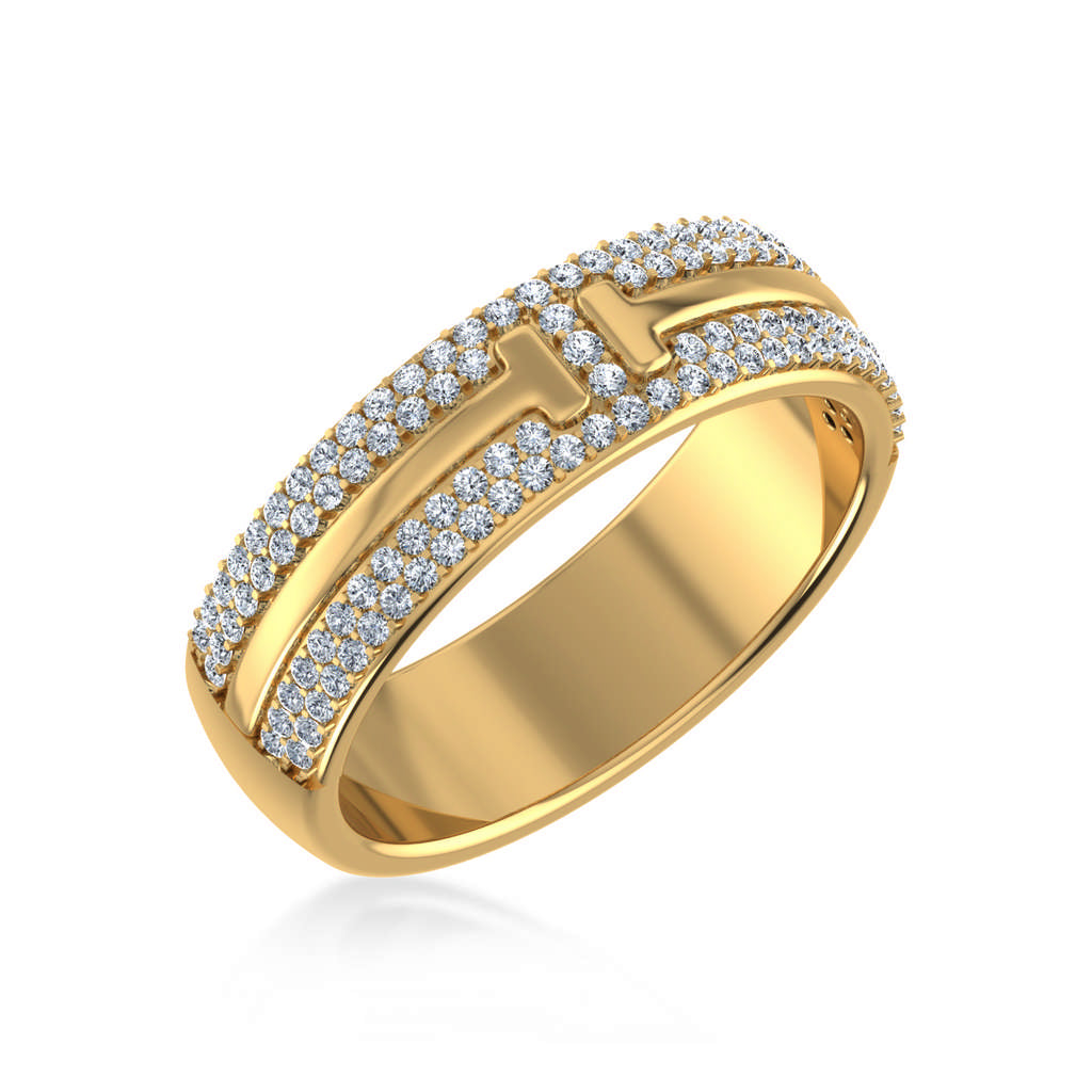 14K Yellow Gold Round Diamond Prong Set Designer Couple Band 1/2 Cttw crafted in yellow gold with natural diamonds