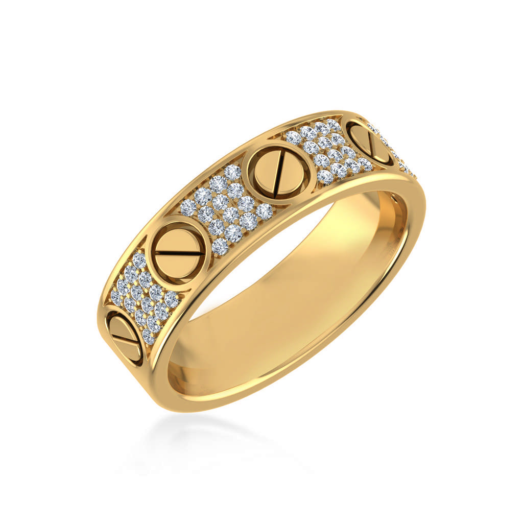14K Yellow Gold Round Diamond Prong Set Designer Couple Band 3/8 Cttw crafted in 14K gold with brilliant-cut diamonds