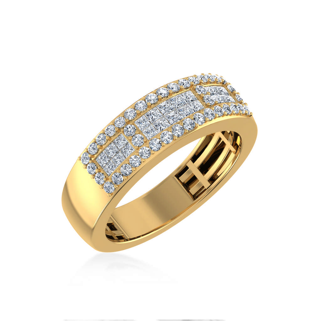 10K Yellow Gold Princess Diamond Mens Invisible Band 1-1/8 Cttw crafted in white gold with natural diamonds