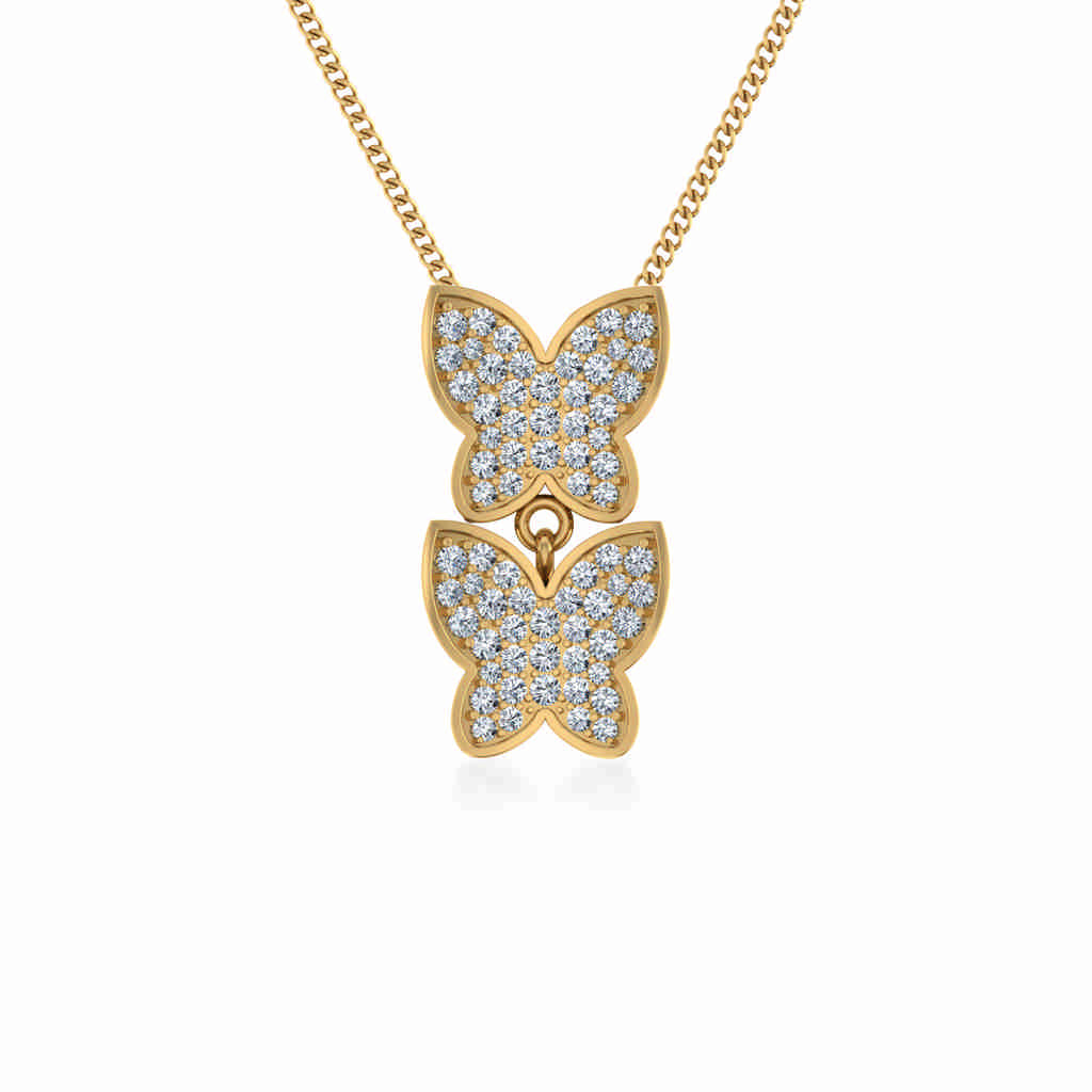 10K Yellow Gold Womens Round Diamond Butterfly Cluster Top Open Pendant 1/4 Cttw