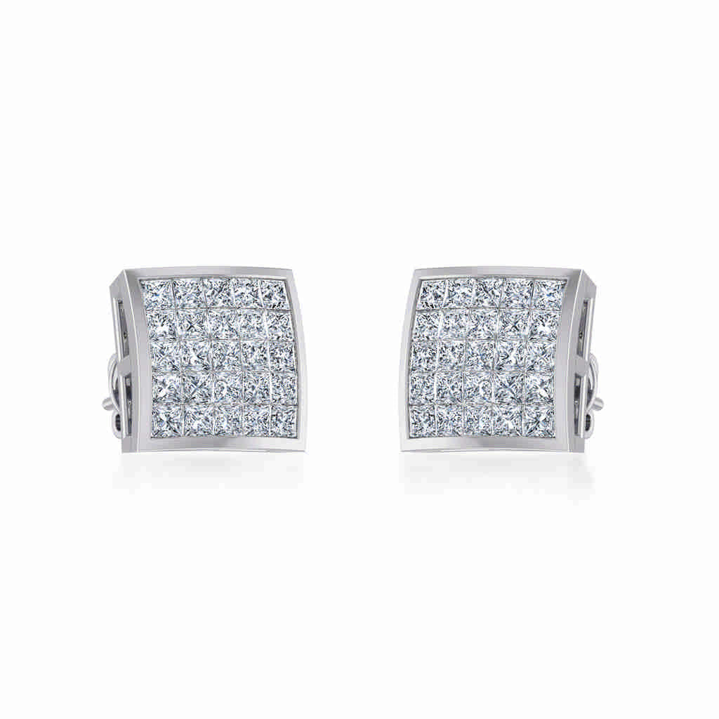10K White Gold Mens Princess Diamond Square Stud Earrings 3/4 Cttw crafted in 14K gold with natural diamonds