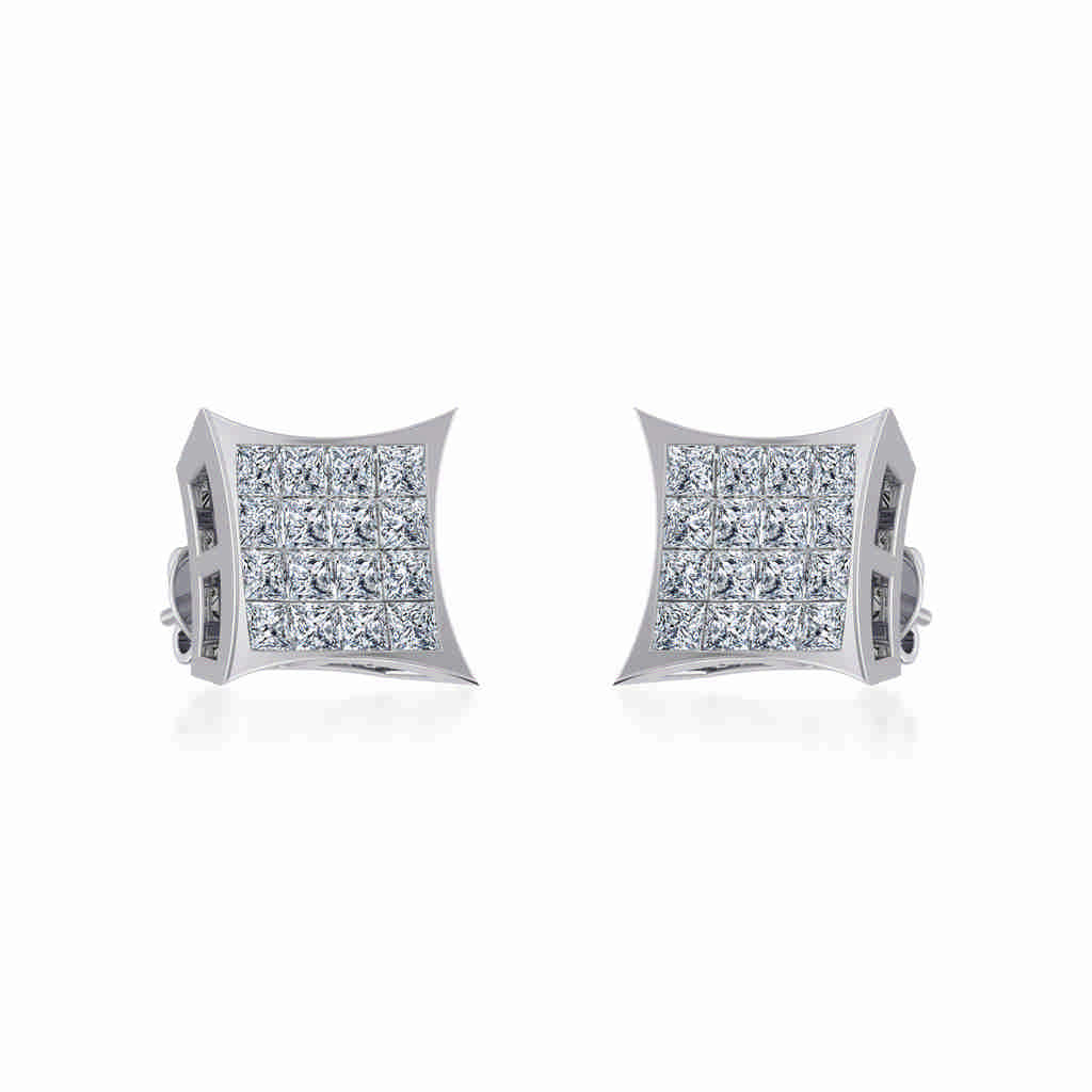 10K White Gold Mens Princess Diamond Square Stud Earrings 1/2 Cttw crafted in white gold with brilliant-cut diamonds