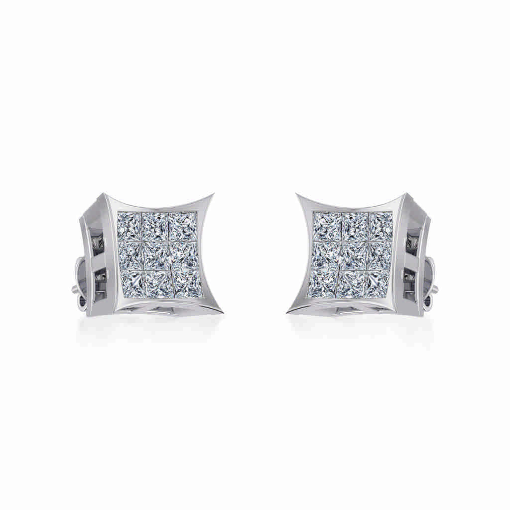 10K White Gold Mens Princess Diamond Square Stud Earrings 1/4 Cttw crafted in 14K gold with brilliant-cut diamonds