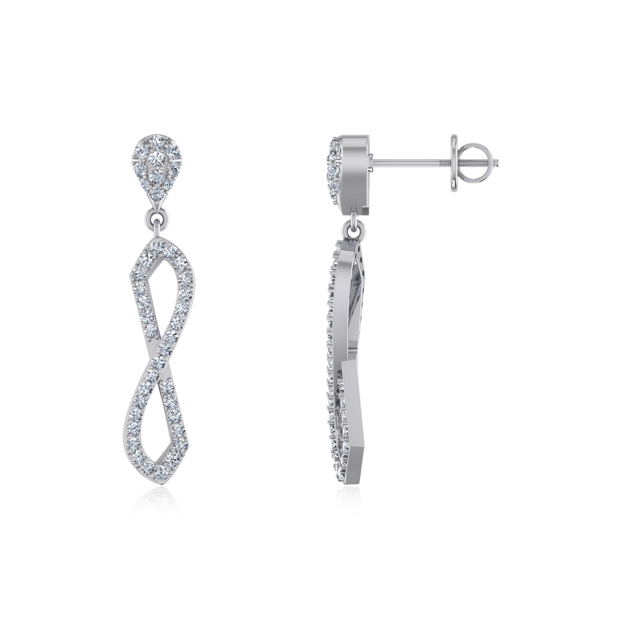 10K White Gold Round Diamond Twisted Dangling Earrings 7/8 Cttw