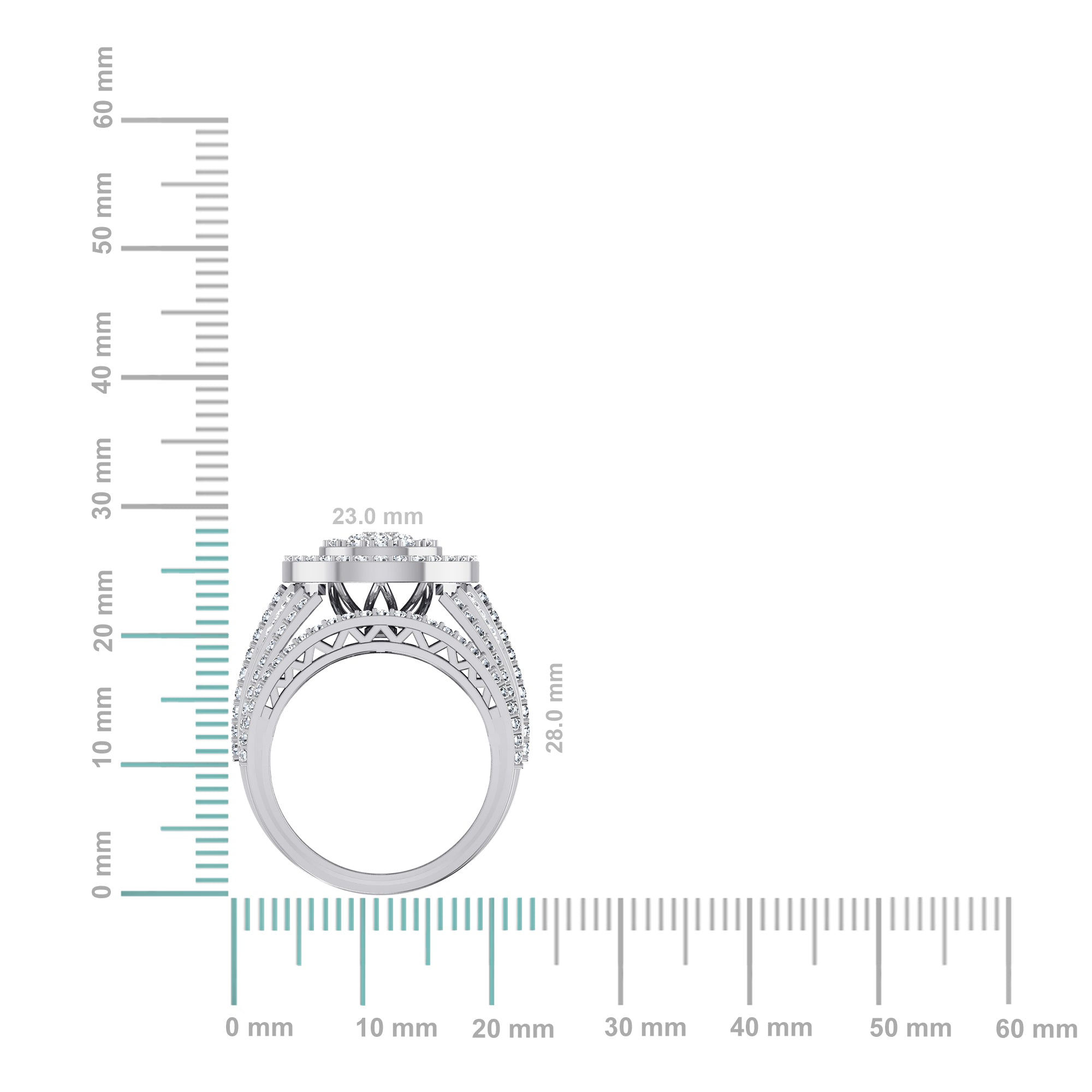 10K White Gold Round Baguette Diamond Designer Sz 7 Head Ladies Ring 2-1/3 Cttw