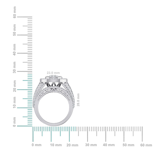 10K White Gold Round Baguette Diamond Designer Sz 7 Head Ladies Ring 2-1/3 Cttw