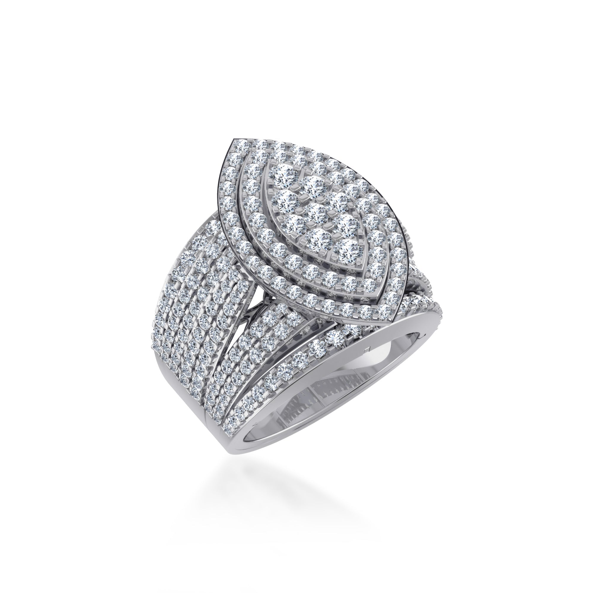 10K White Gold Round Diamond Marquise Shape Sz 7 Head Ladies Ring 2-7/8 Cttw
