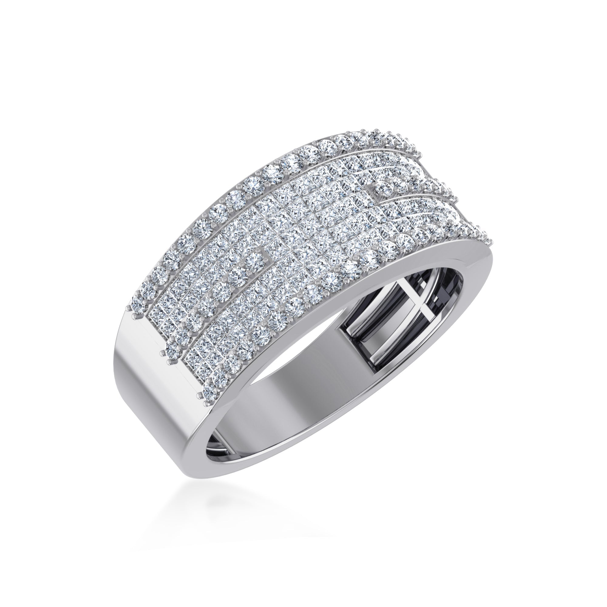 10K White Gold Princess Diamond Mens Invisible Band 2 Cttw crafted in white gold with brilliant-cut diamonds