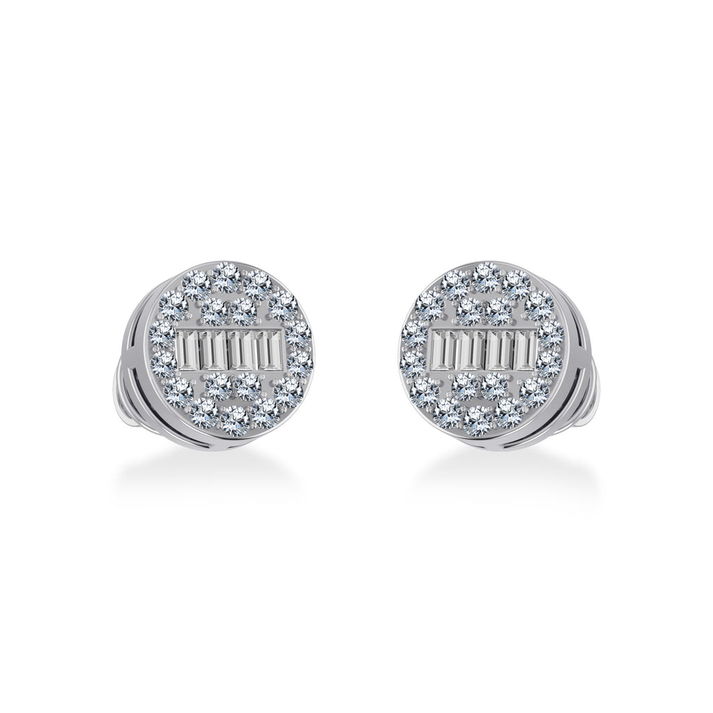 10K White Gold Round Baguette Diamond Cluster Stud Earrings 1/5 Cttw crafted in rose gold with natural diamonds