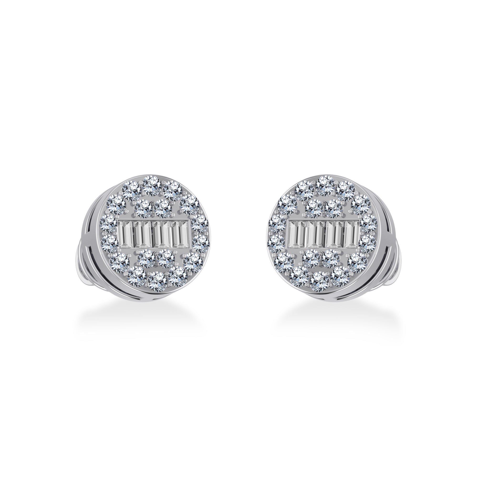 10K White Gold Round Baguette Diamond Cluster Stud Earrings 1/5 Cttw crafted in rose gold with natural diamonds
