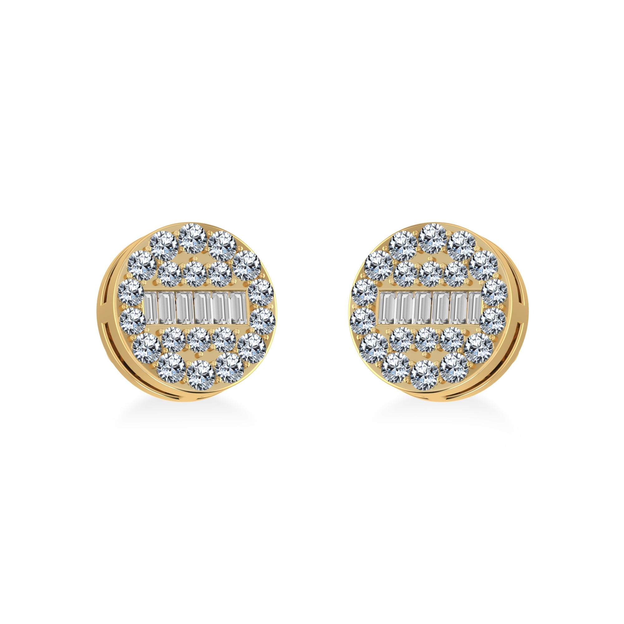 10K Yellow Gold Round Baguette Diamond Cluster Stud Earring 3/8 Cttw