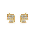 10K Yellow Gold Round Diamond Horse Animal Designer Stud Earring 1/5 Cttw
