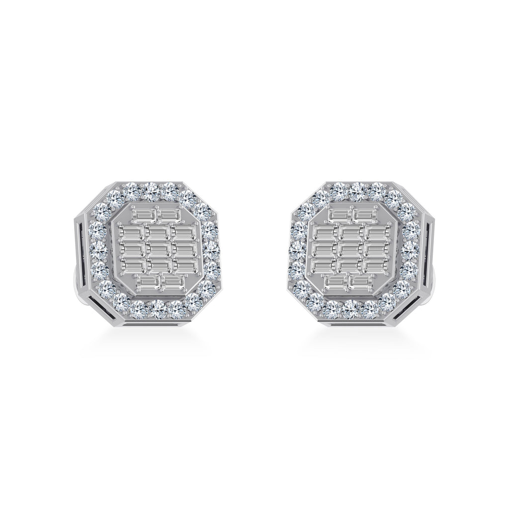 10K White Gold Diamond Designer Stud Earring 1/2 Cttw crafted in rose gold with round brilliant diamonds