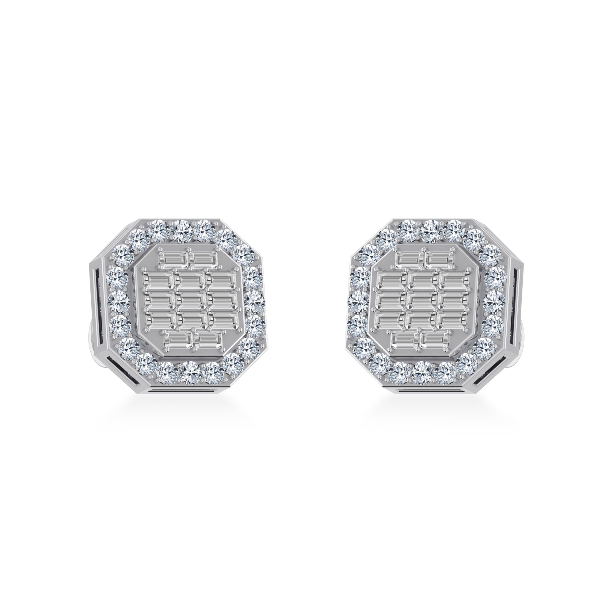 10K White Gold Diamond Designer Stud Earring 1/2 Cttw crafted in rose gold with round brilliant diamonds
