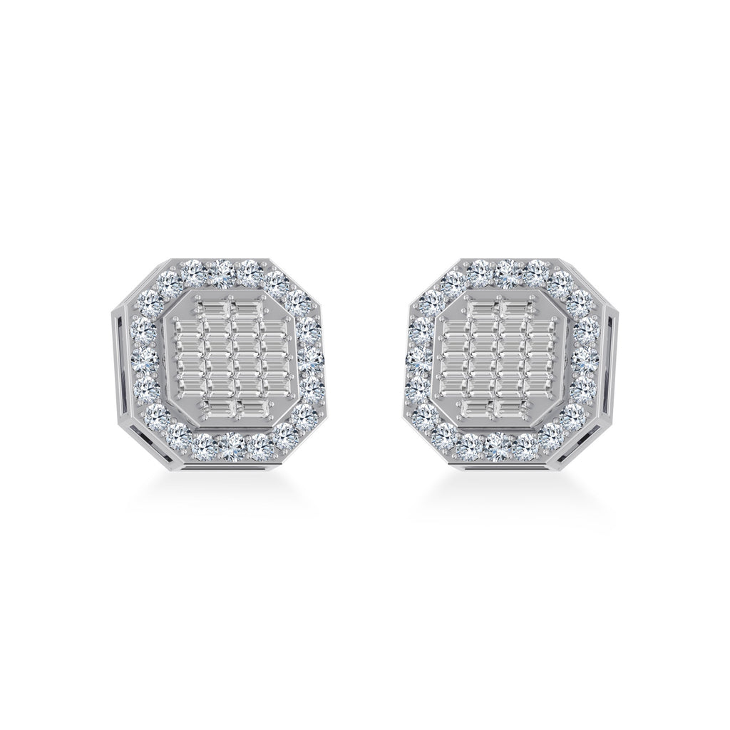 10K White Gold Diamond Designer Stud Earring 7/8 Cttw crafted in 14K gold with natural diamonds