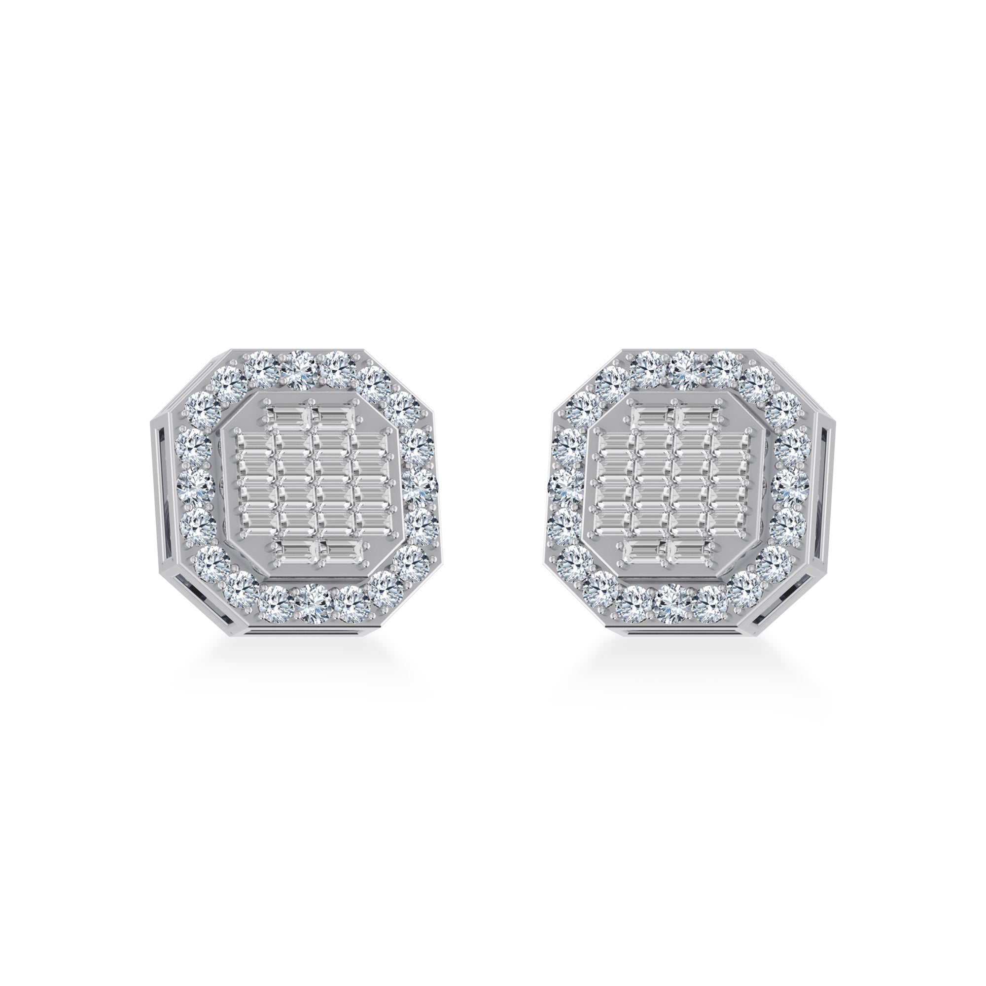 10K White Gold Diamond Designer Stud Earring 7/8 Cttw crafted in 14K gold with natural diamonds