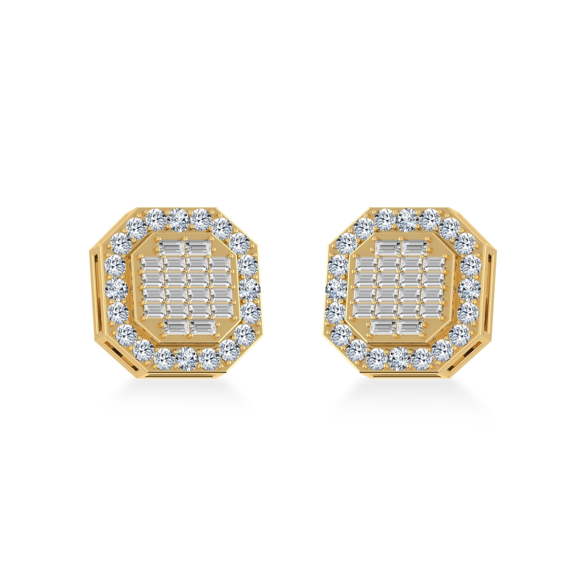 10K Yellow Gold Diamond Designer Stud Earrings 7/8 Cttw