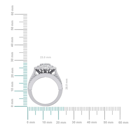 10K White Gold Round Baguette Diamond Womens Sz 7 Designer Bridal Ring 2-3/8 Cttw