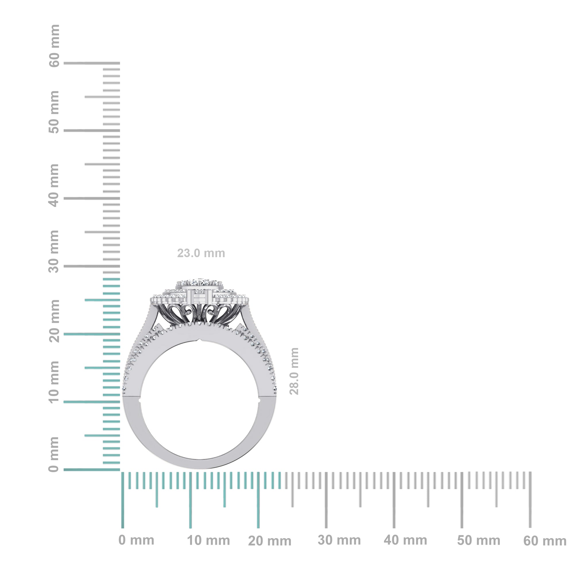 10K White Gold Round Baguette Diamond Womens Sz 7 Designer Bridal Ring 2-3/8 Cttw