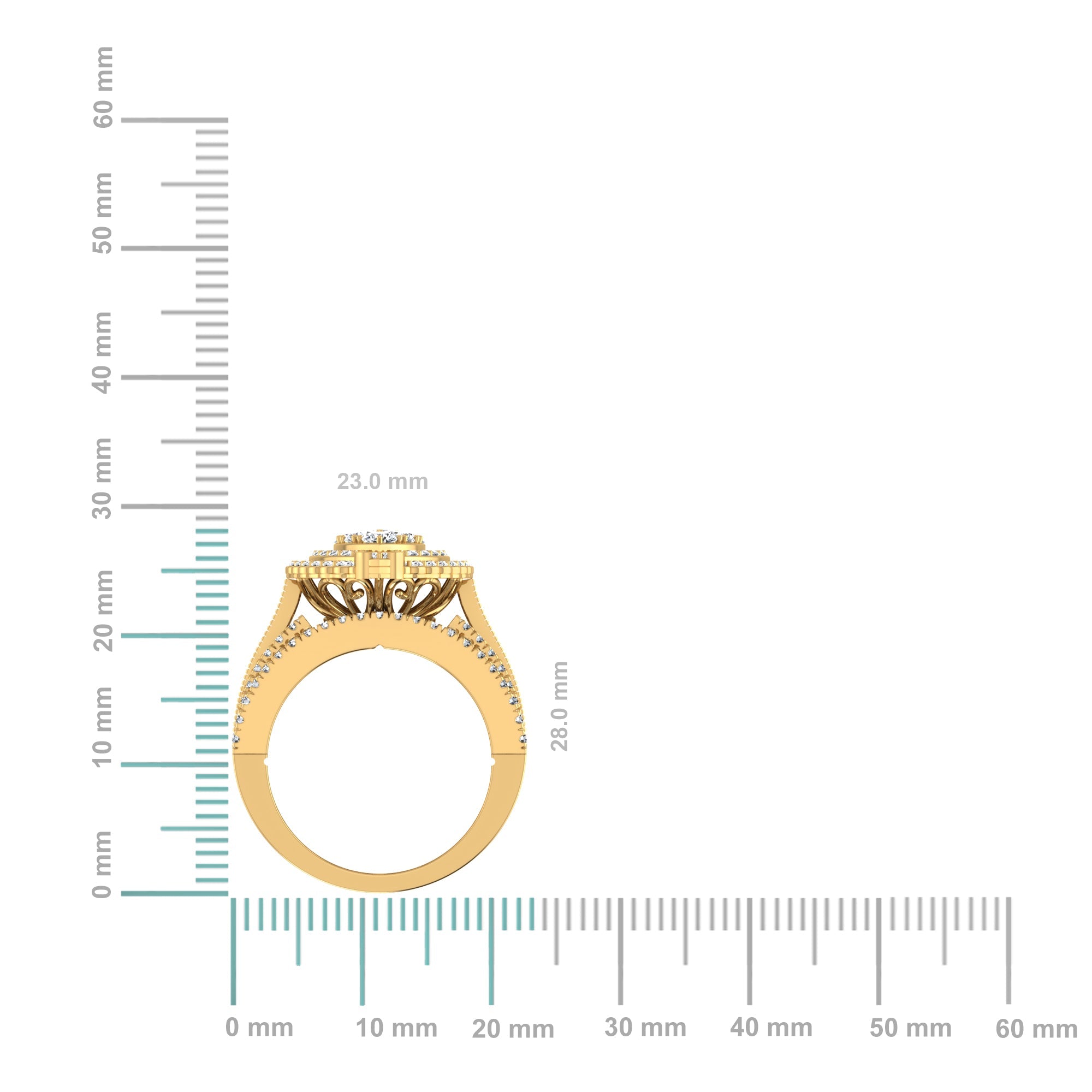 10K Yellow Gold Round Baguette Diamond Womens Sz 7 Designer Bridal Ring 2-3/8 Cttw