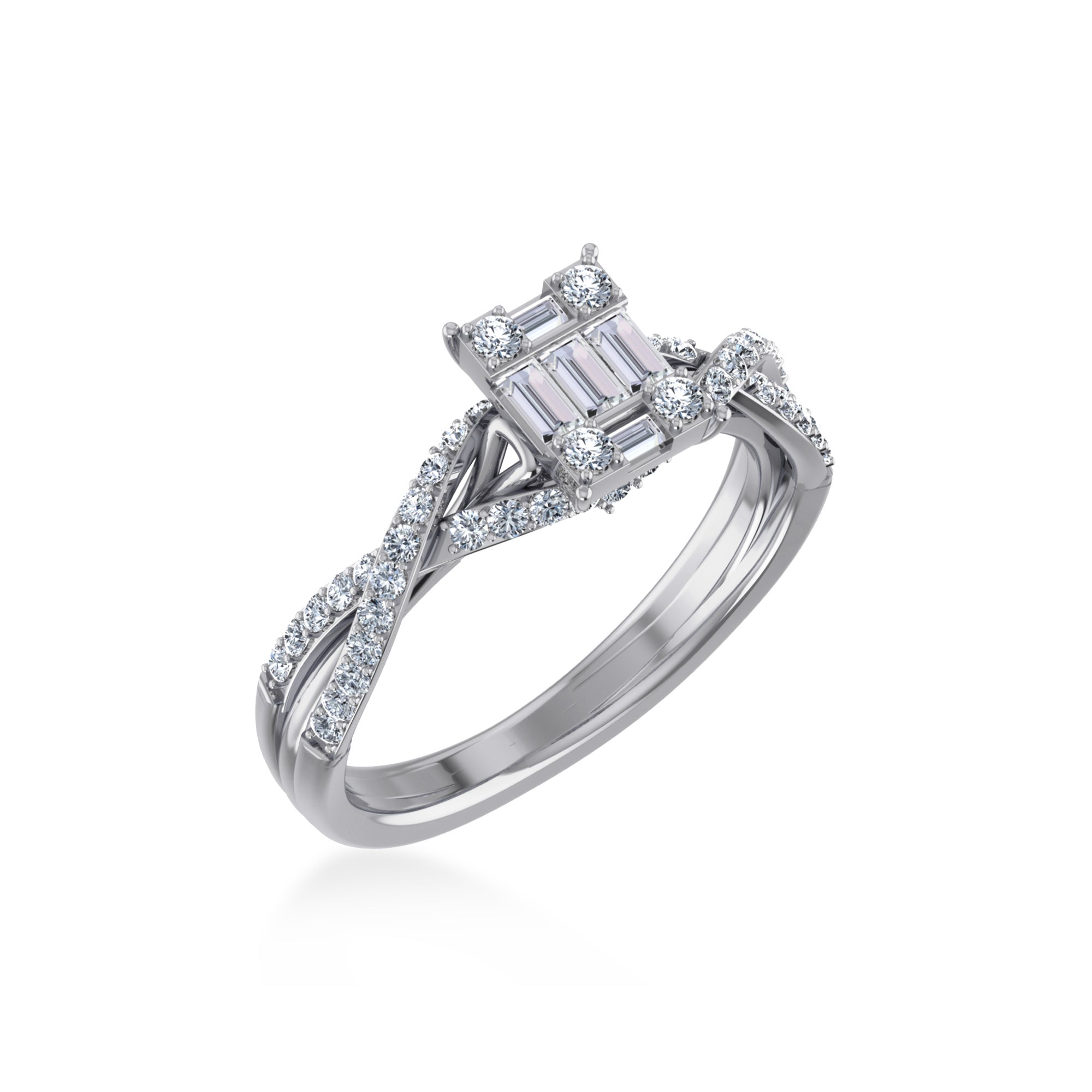 14K White Gold Round Baguette Diamond Womens Designer Ring 1/2 Cttw crafted in white gold with natural diamonds