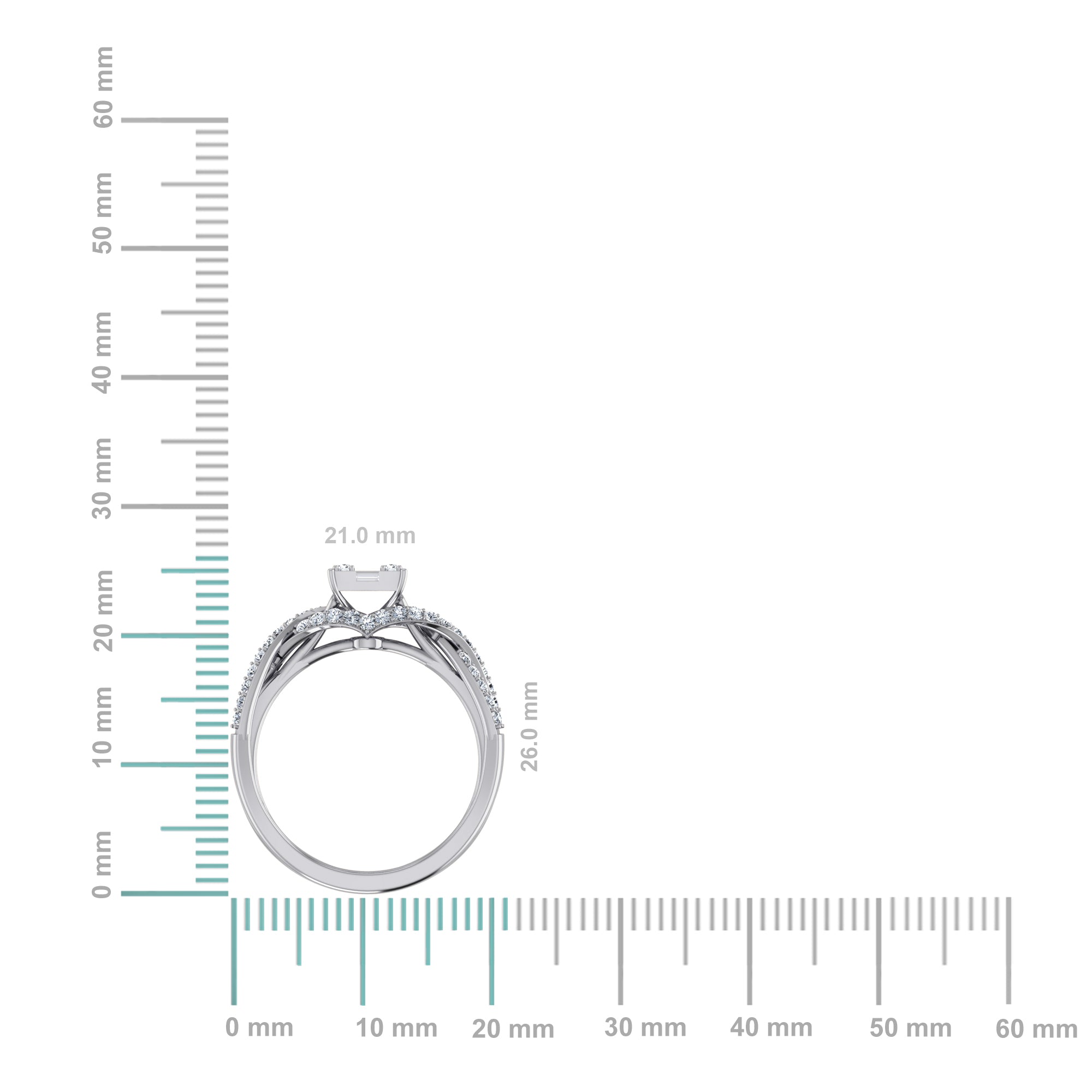 14K White Gold Round Baguette Diamond Womens Designer Ring 1/2 Cttw
