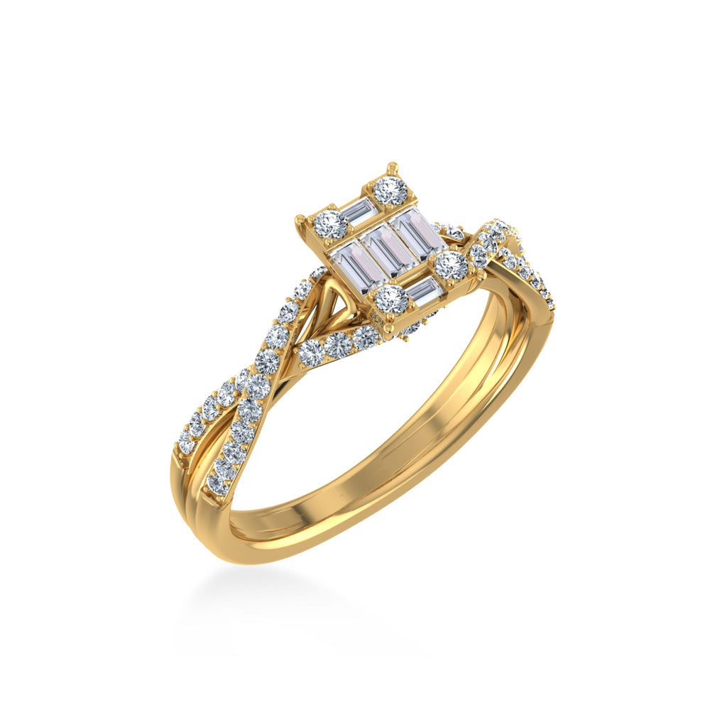 14K Yellow Gold Round Baguette Diamond Womens Designer Ring 1/2 Cttw crafted in yellow gold with round brilliant diamonds