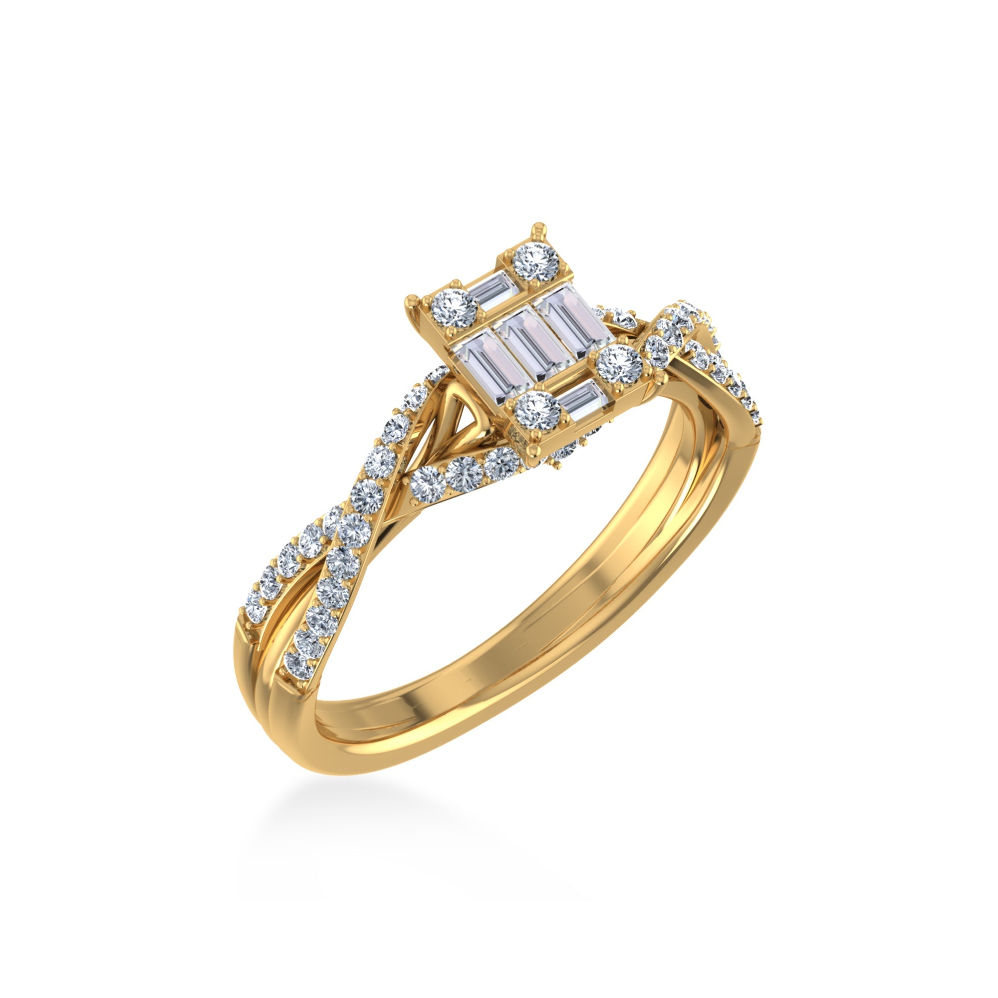 14K Yellow Gold Round Baguette Diamond Womens Designer Ring 1/2 Cttw crafted in yellow gold with round brilliant diamonds