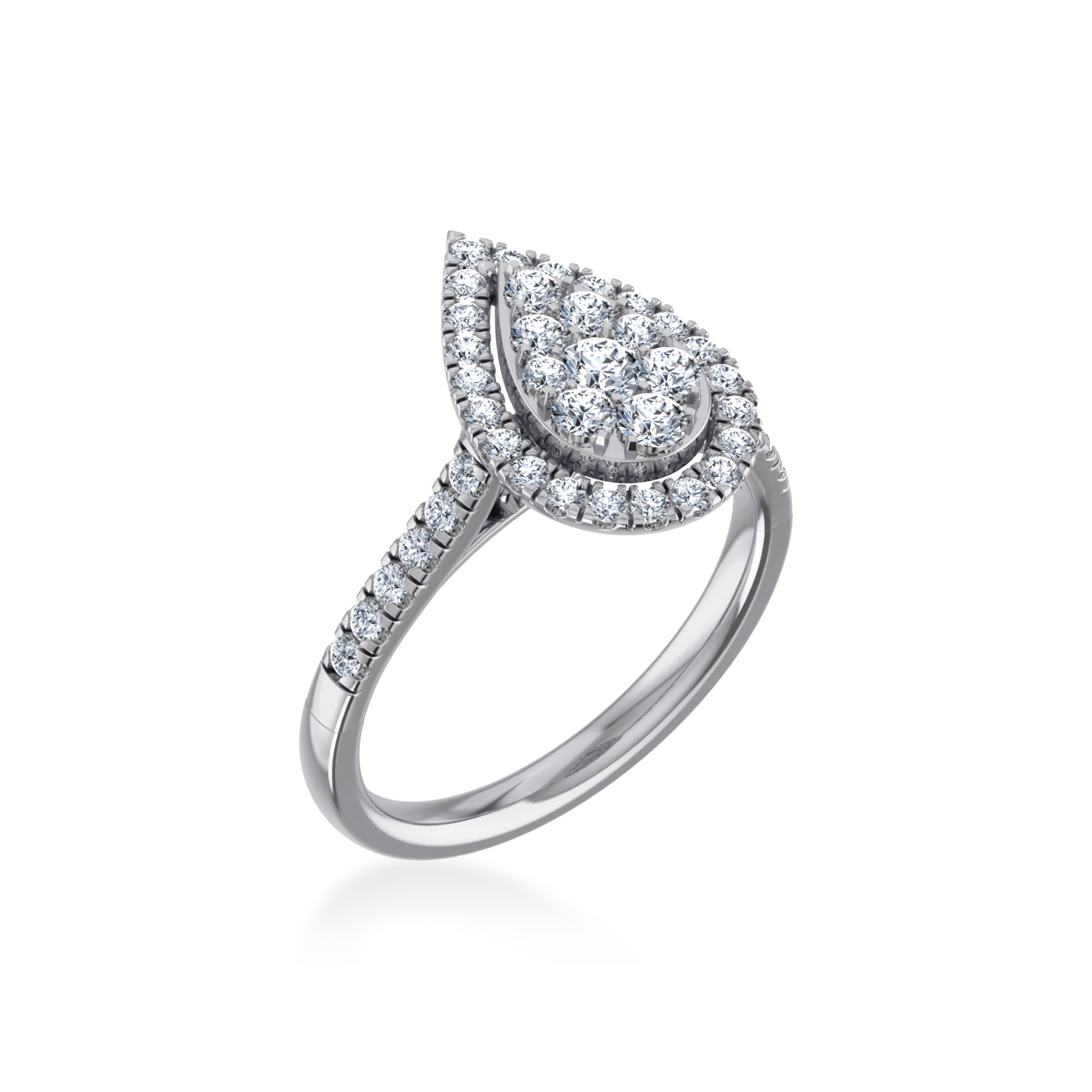 14K White Gold Round Diamond Pear Shape Womens Designer Ring 7/8 Cttw crafted in 14K gold with brilliant-cut diamonds