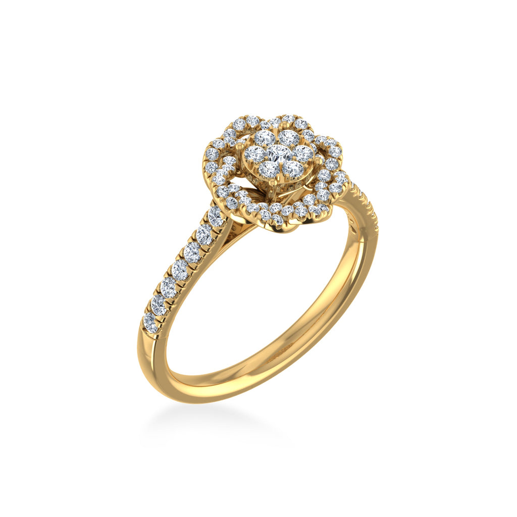 14K Yellow Gold Round Diamond Womens Flower Designer Ring 5/8 Cttw crafted in 18K gold with natural diamonds