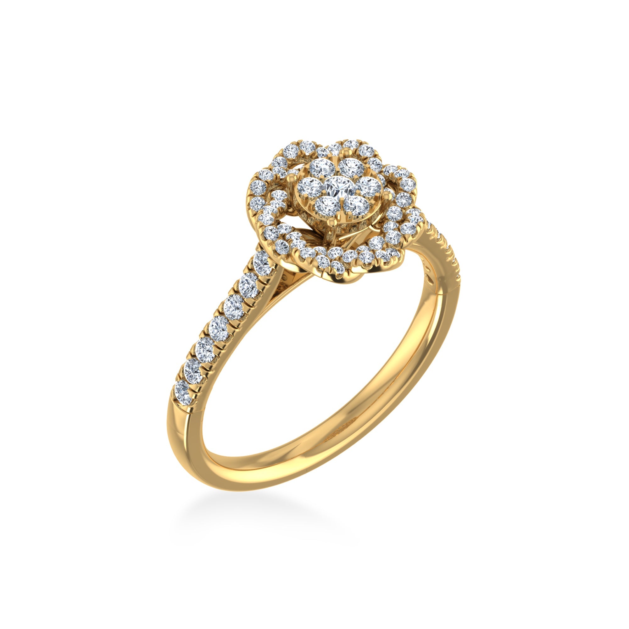 14K Yellow Gold Round Diamond Womens Flower Designer Ring 5/8 Cttw crafted in 18K gold with natural diamonds