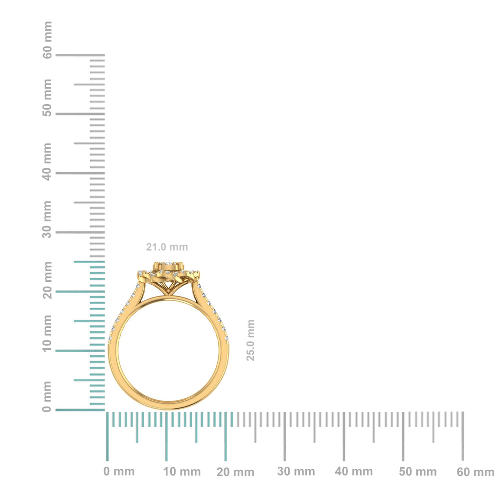 14K Yellow Gold Round Diamond Womens Flower Designer Ring 5/8 Cttw