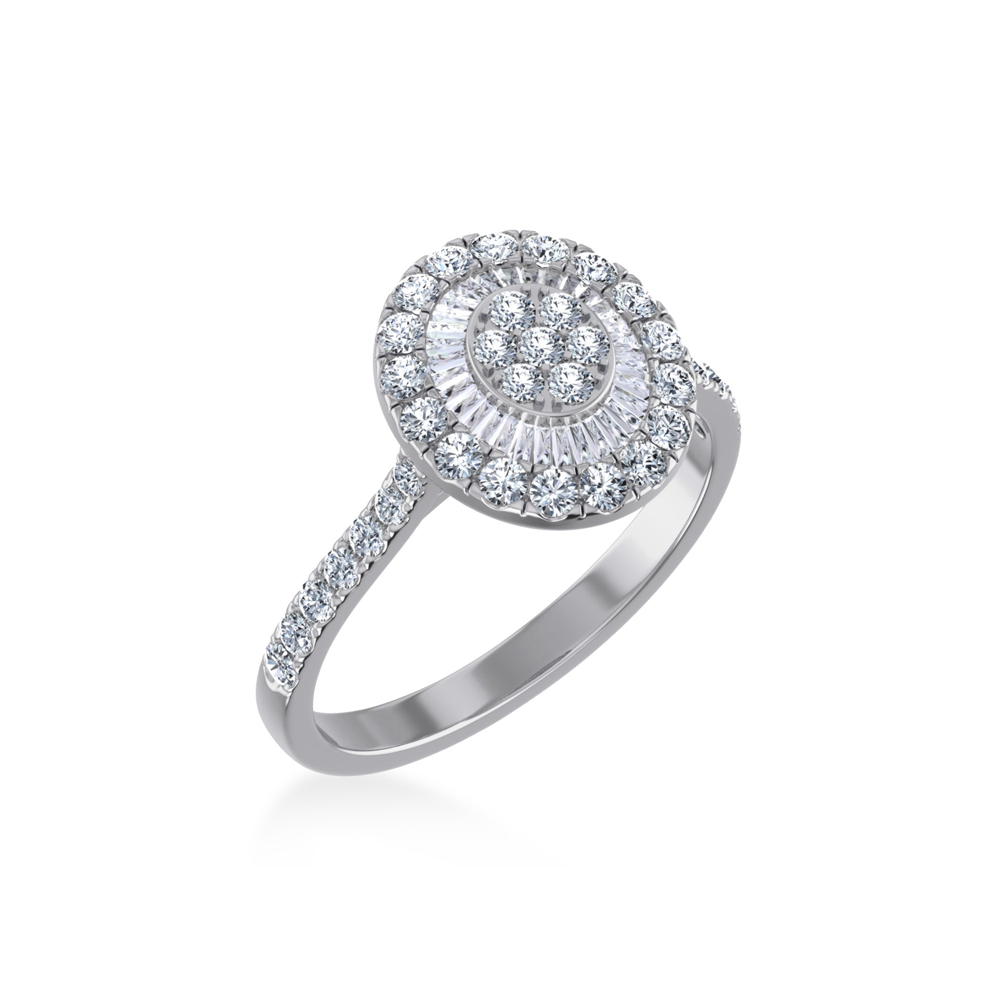 14K White Gold Round Baguette Diamond Womens Designer Ring 7/8 Cttw crafted in rose gold with brilliant-cut diamonds