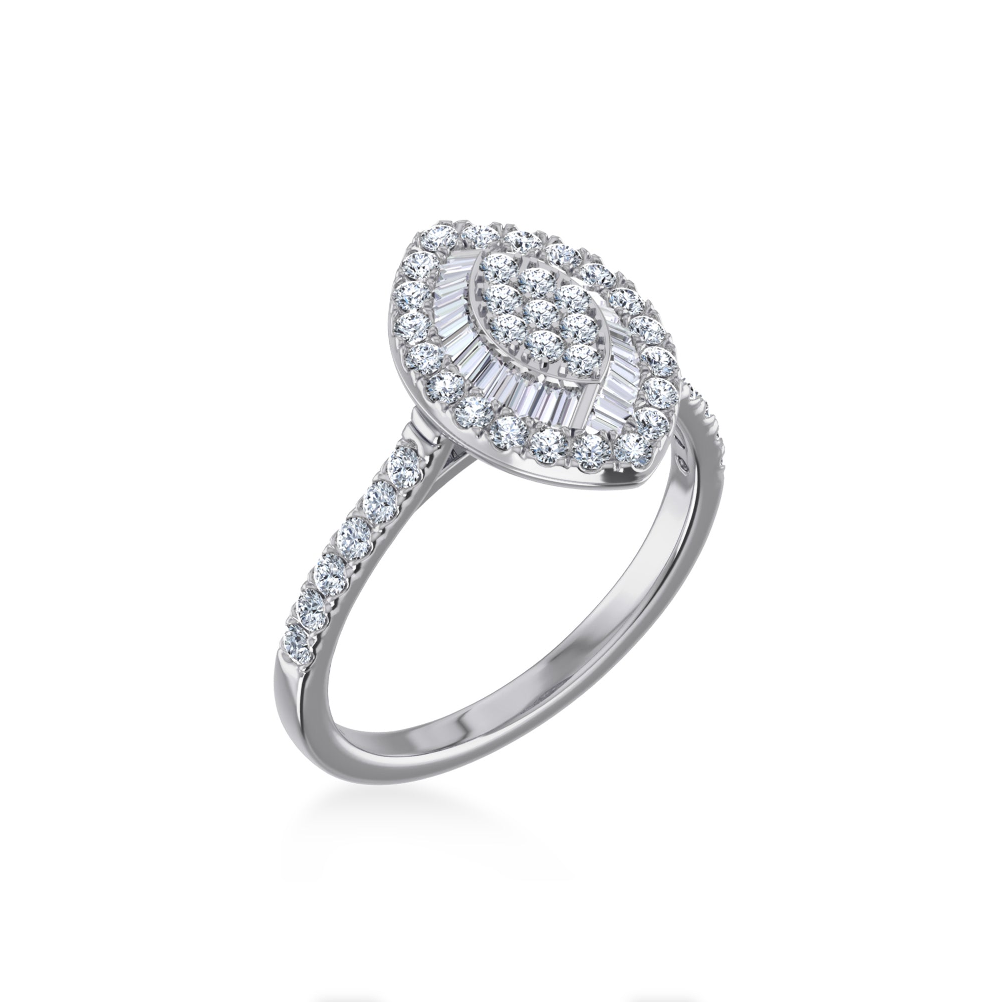 14K White Gold Round Baguette Diamond Womens Sz 7 Designer Ring 3/4 Cttw crafted in yellow gold with natural diamonds