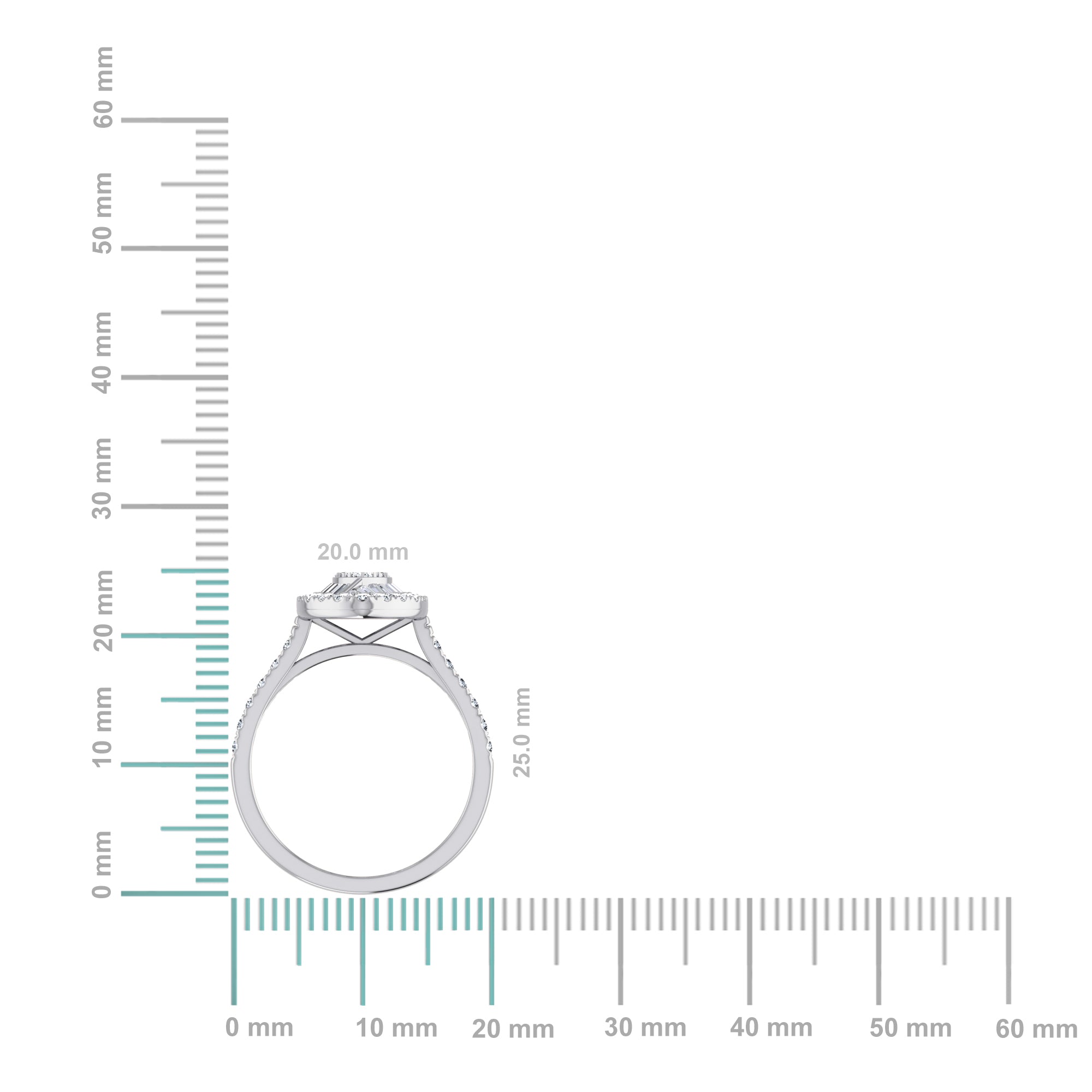 14K White Gold Round Baguette Diamond Womens Sz 7 Designer Ring 3/4 Cttw