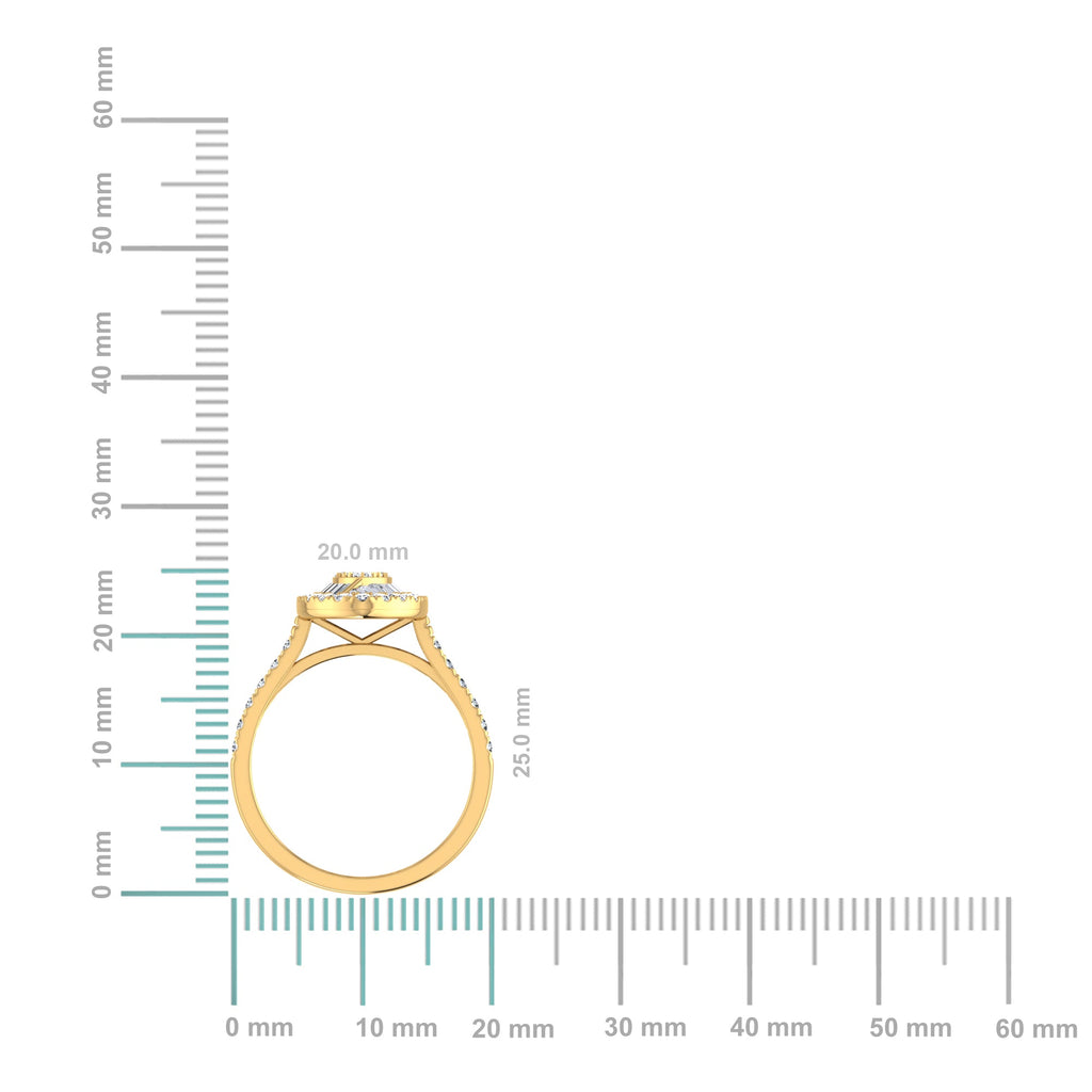 14K Yellow Gold Round Baguette Diamond Womens Sz 7 Designer Ring 3/4 Cttw