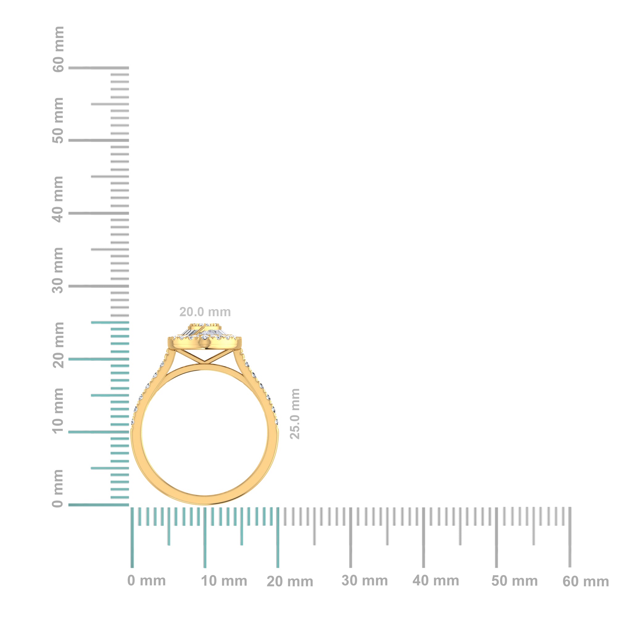 14K Yellow Gold Round Baguette Diamond Womens Sz 7 Designer Ring 3/4 Cttw