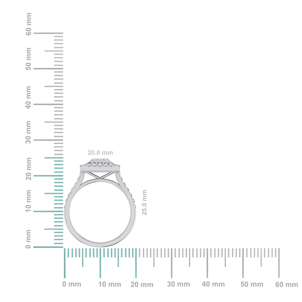 14K White Gold Round Baguette Diamond Square Shape Womens Sz 7 Designer Ring 7/8 Cttw
