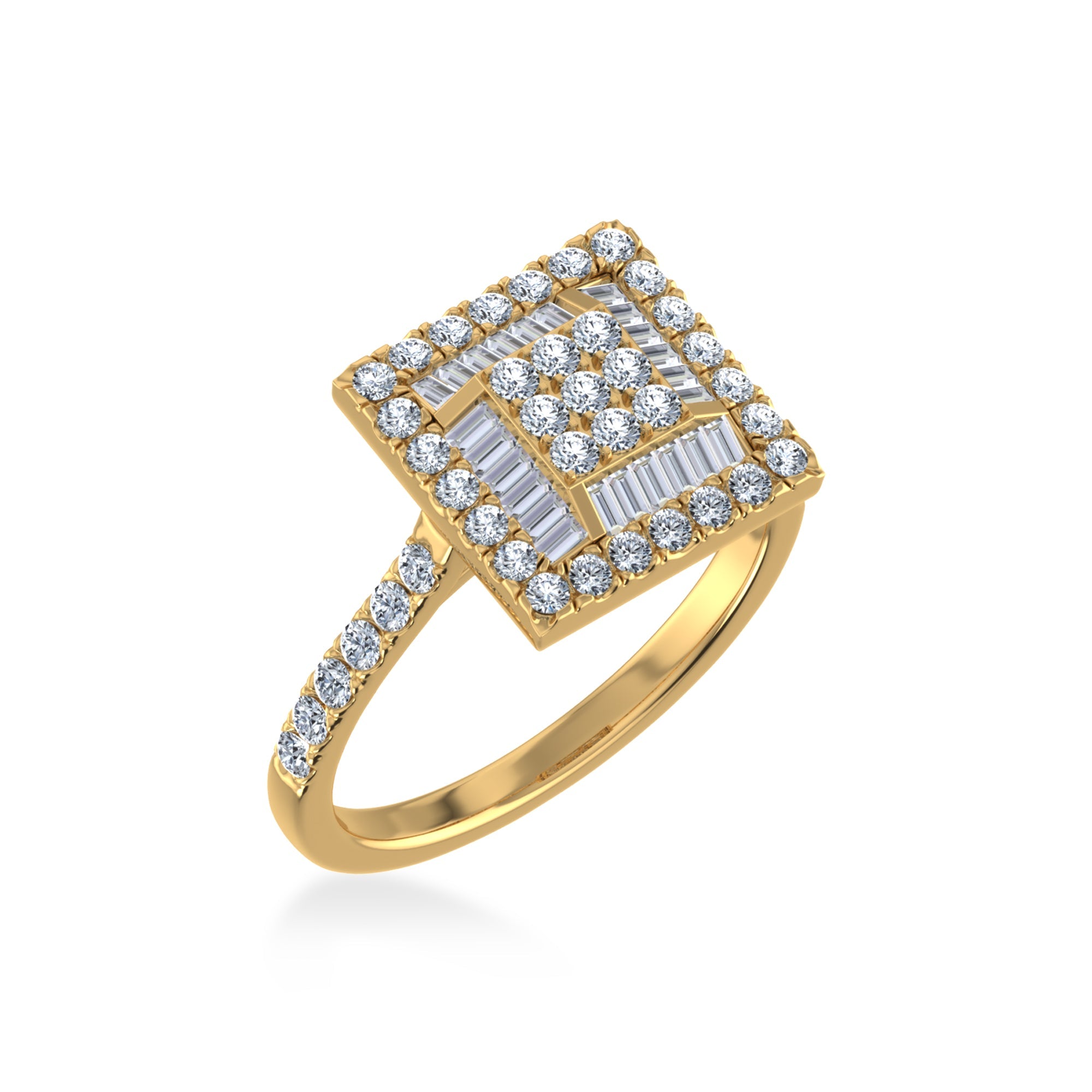 14K Yellow Gold Round Baguette Diamond Square Shape Womens Sz 7 Designer Ring 7/8 Cttw crafted in rose gold with brilliant-cut diamonds