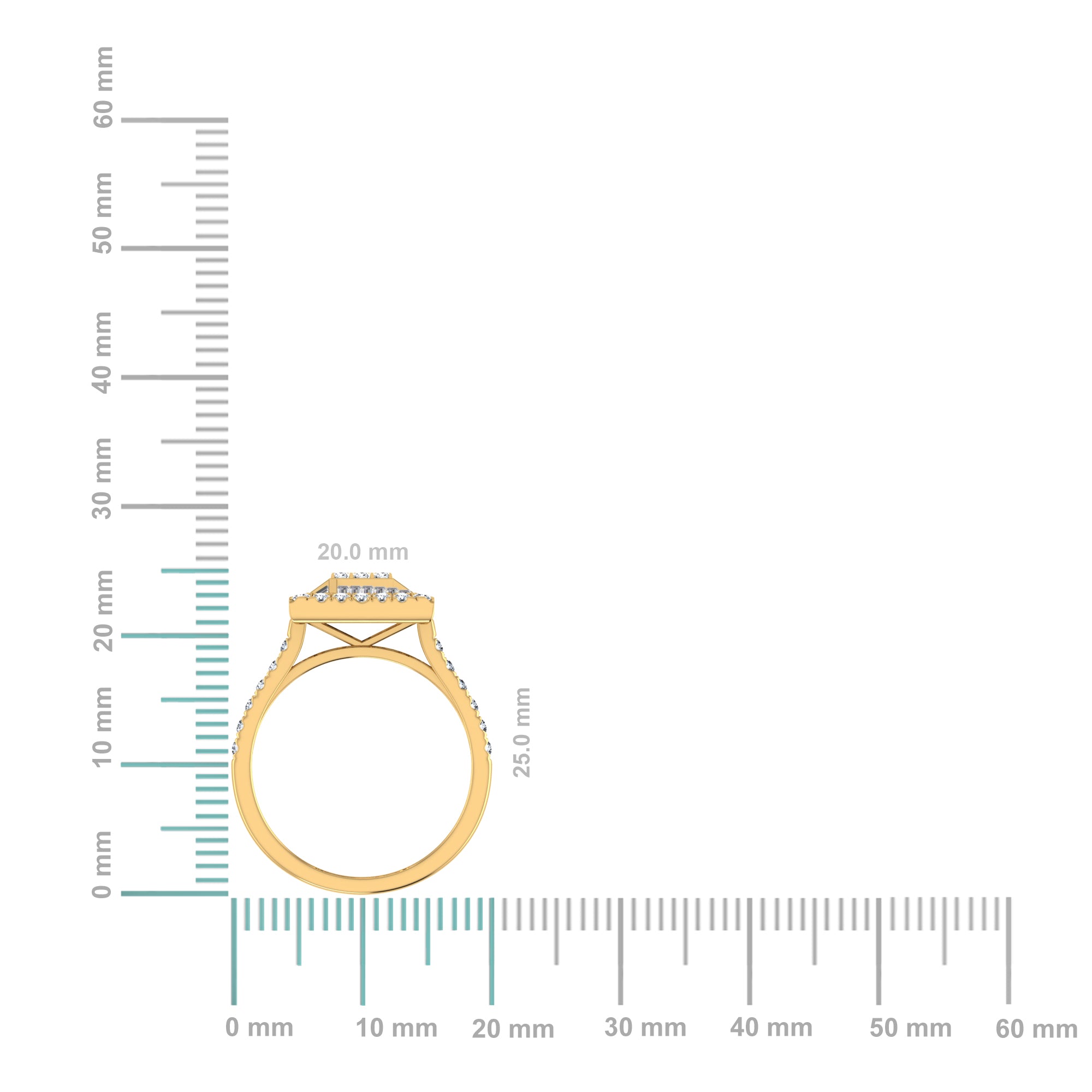 14K Yellow Gold Round Baguette Diamond Square Shape Womens Sz 7 Designer Ring 7/8 Cttw