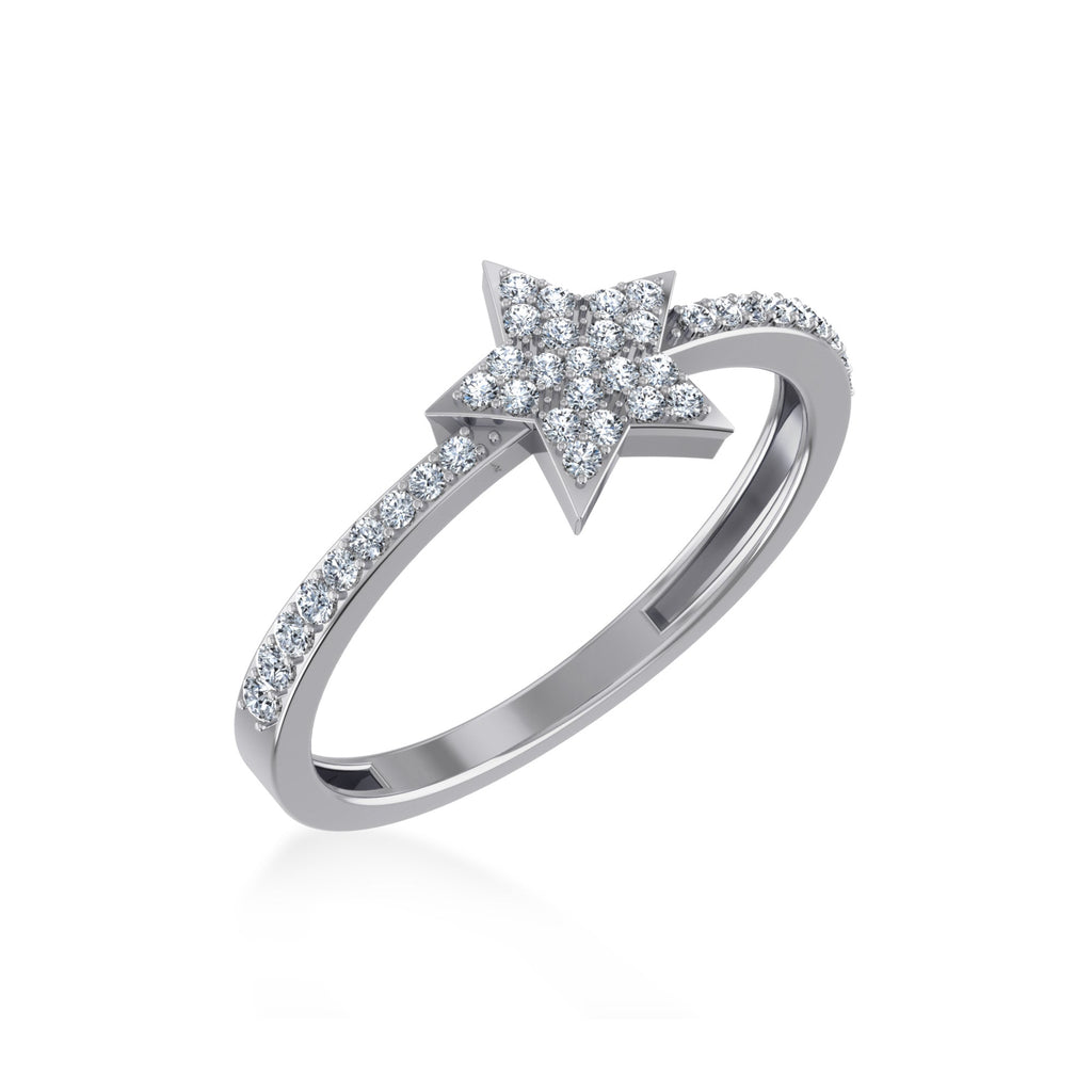14K White Gold Round Diamond Womens Star Shape Sz 7 Designer Ring 1/4 Cttw crafted in yellow gold with brilliant-cut diamonds