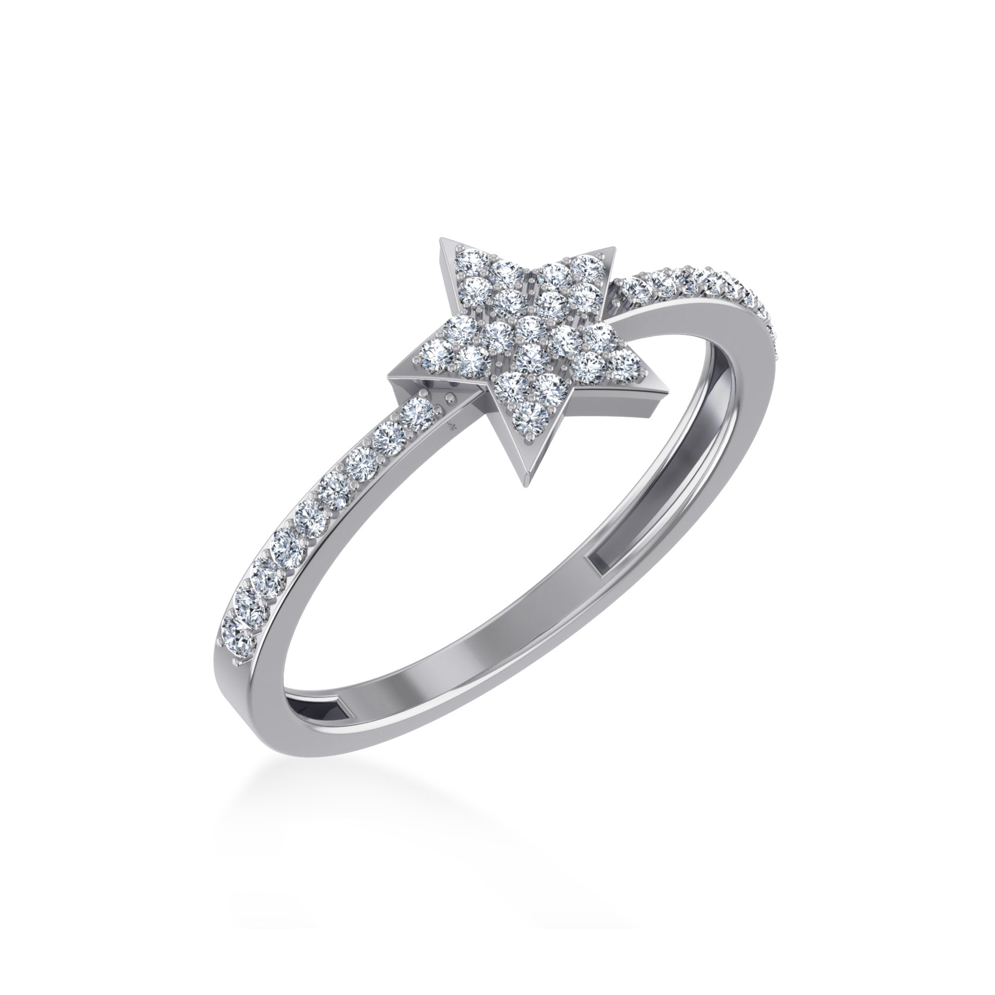 14K White Gold Round Diamond Womens Star Shape Sz 7 Designer Ring 1/4 Cttw crafted in yellow gold with brilliant-cut diamonds