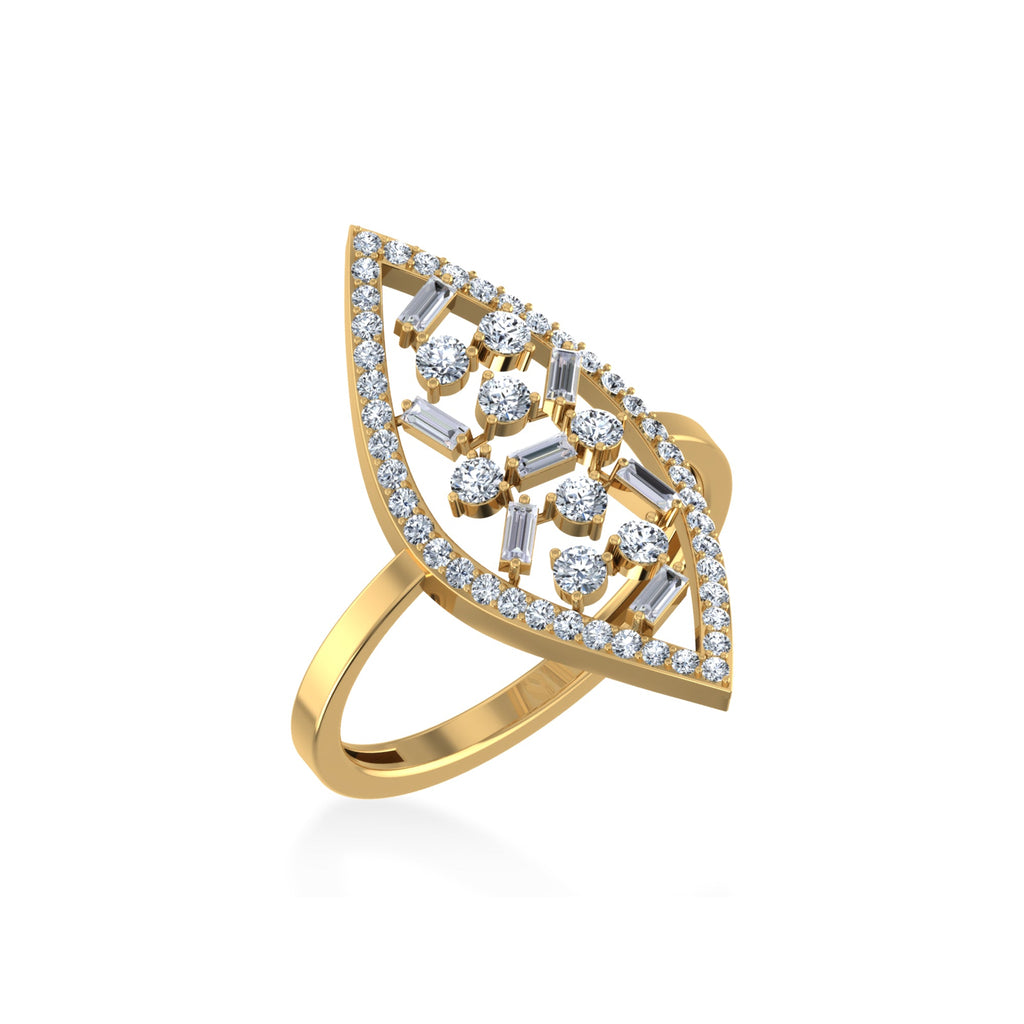 14K Yellow Gold Round Baguette Diamond Marquise Shape Womens Sz 7 Designer Ring 5/8 Cttw crafted in white gold with brilliant-cut diamonds