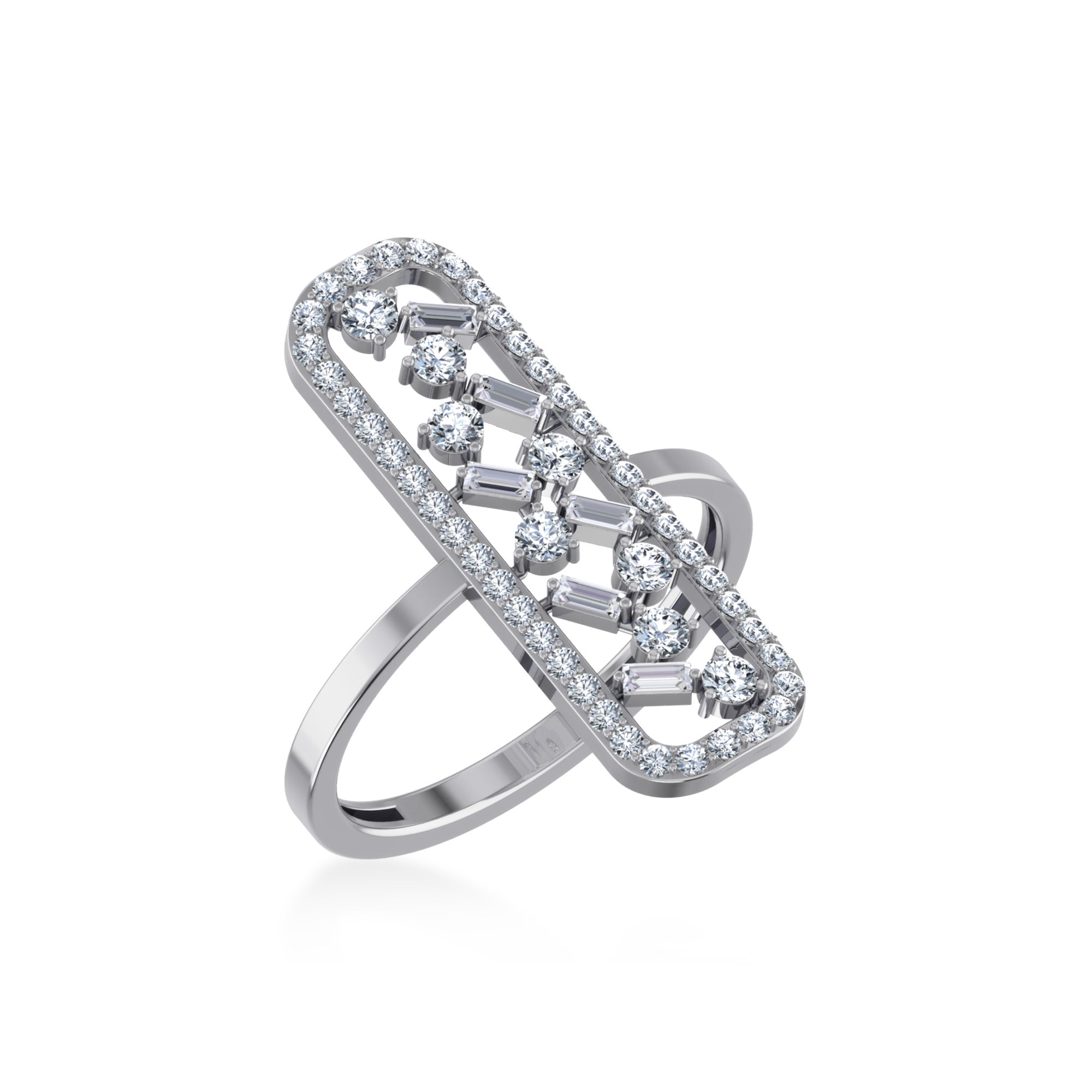 14K White Gold Round Baguette Diamond Womens Sz 7 Designer Ring 5/8 Cttw