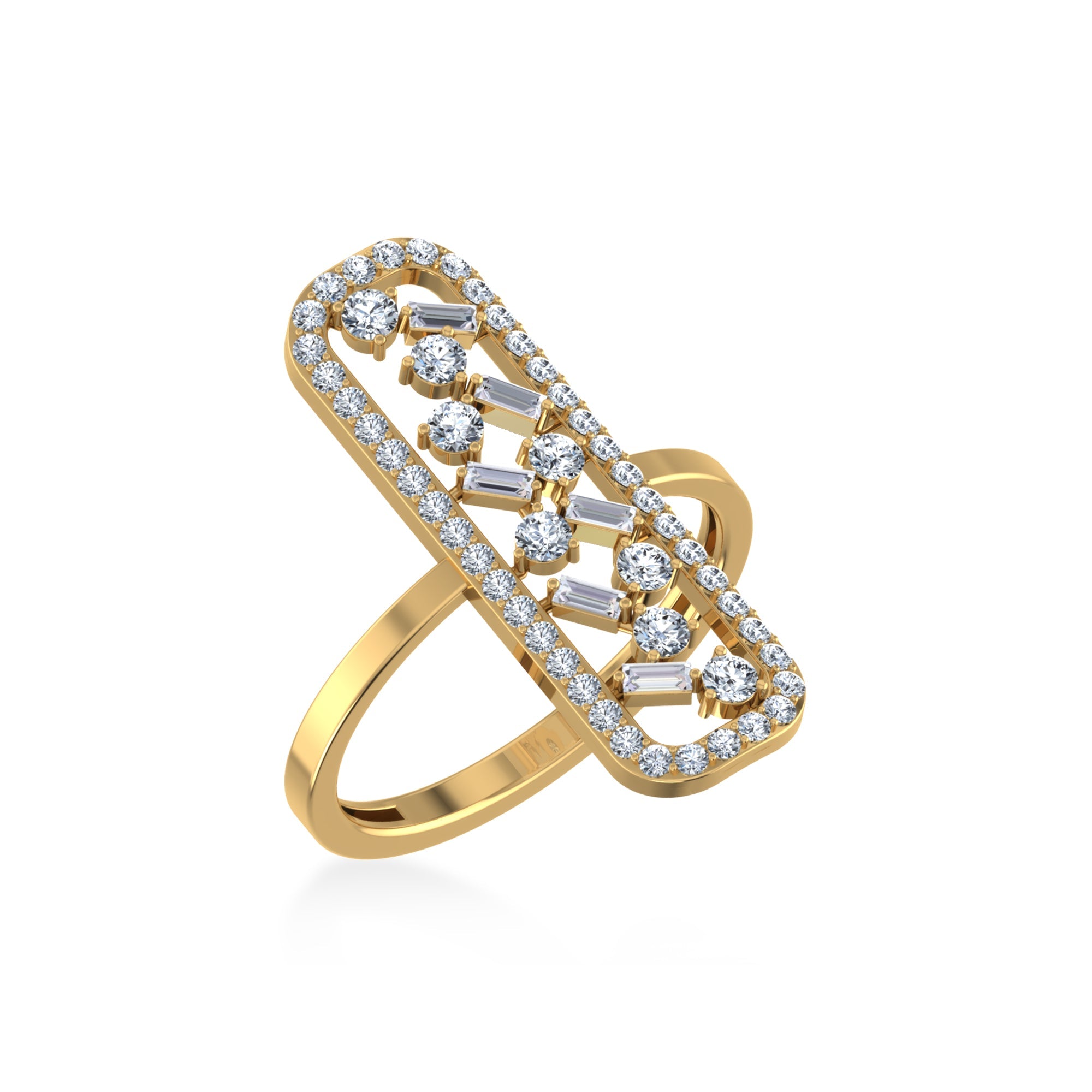 14K Yellow Gold Round Baguette Diamond Womens Sz 7 Designer Ring 5/8 Cttw crafted in 18K gold with round brilliant diamonds