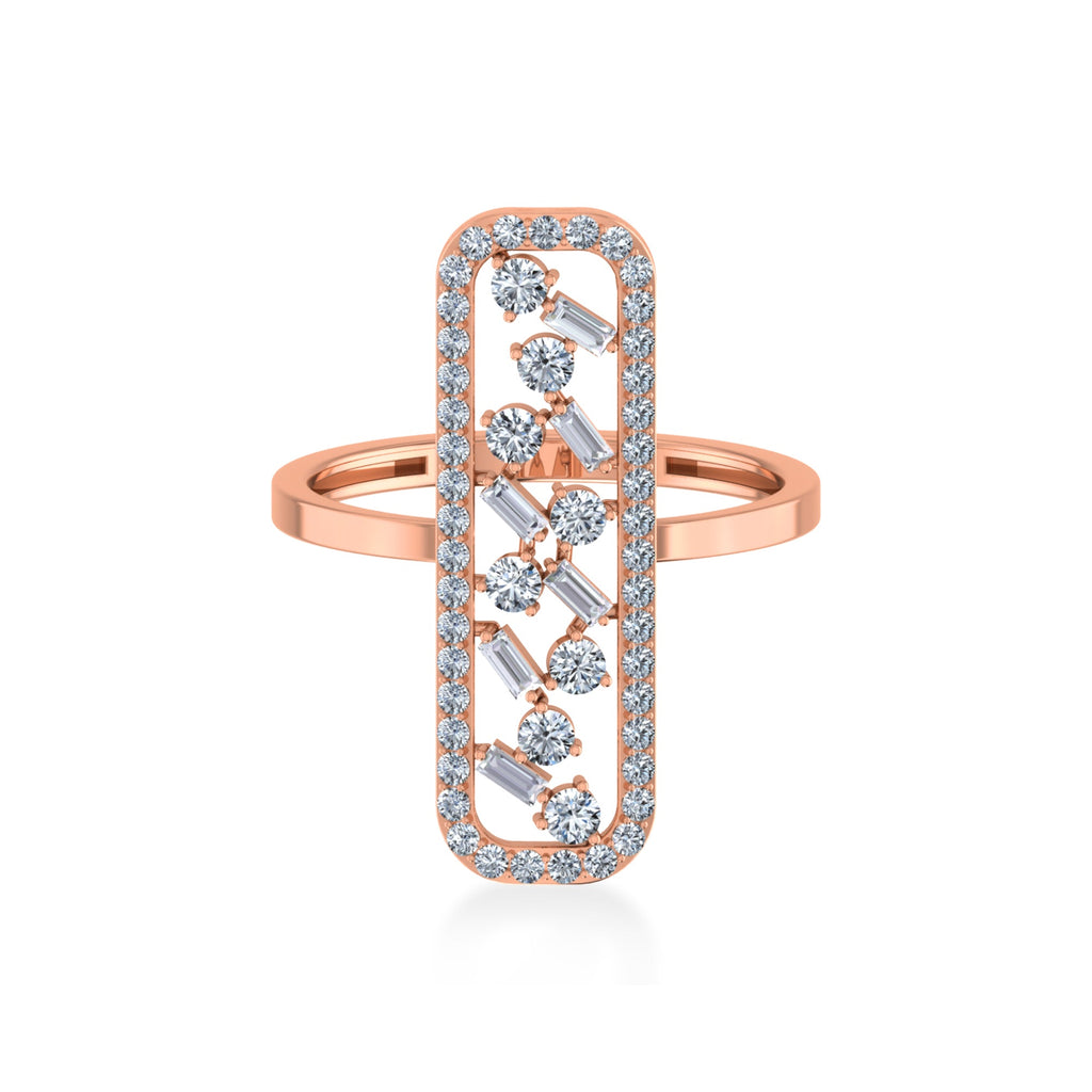 14K Rose Gold Round Baguette Diamond Womens Designer Ring 5/8 Cttw