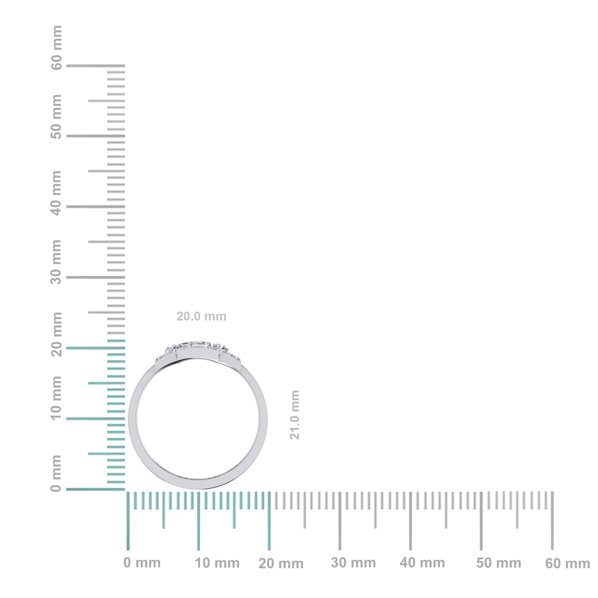 14K White Gold Round Baguette Diamond Womens Sz 7 Designer Ring 5/8 Cttw