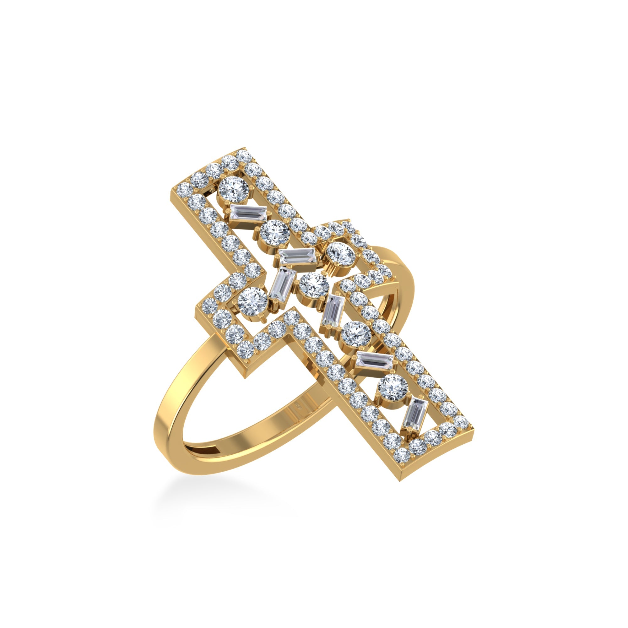 14K Yellow Gold Round Baguette Diamond Womens Sz 7 Designer Ring 5/8 Cttw crafted in white gold with natural diamonds